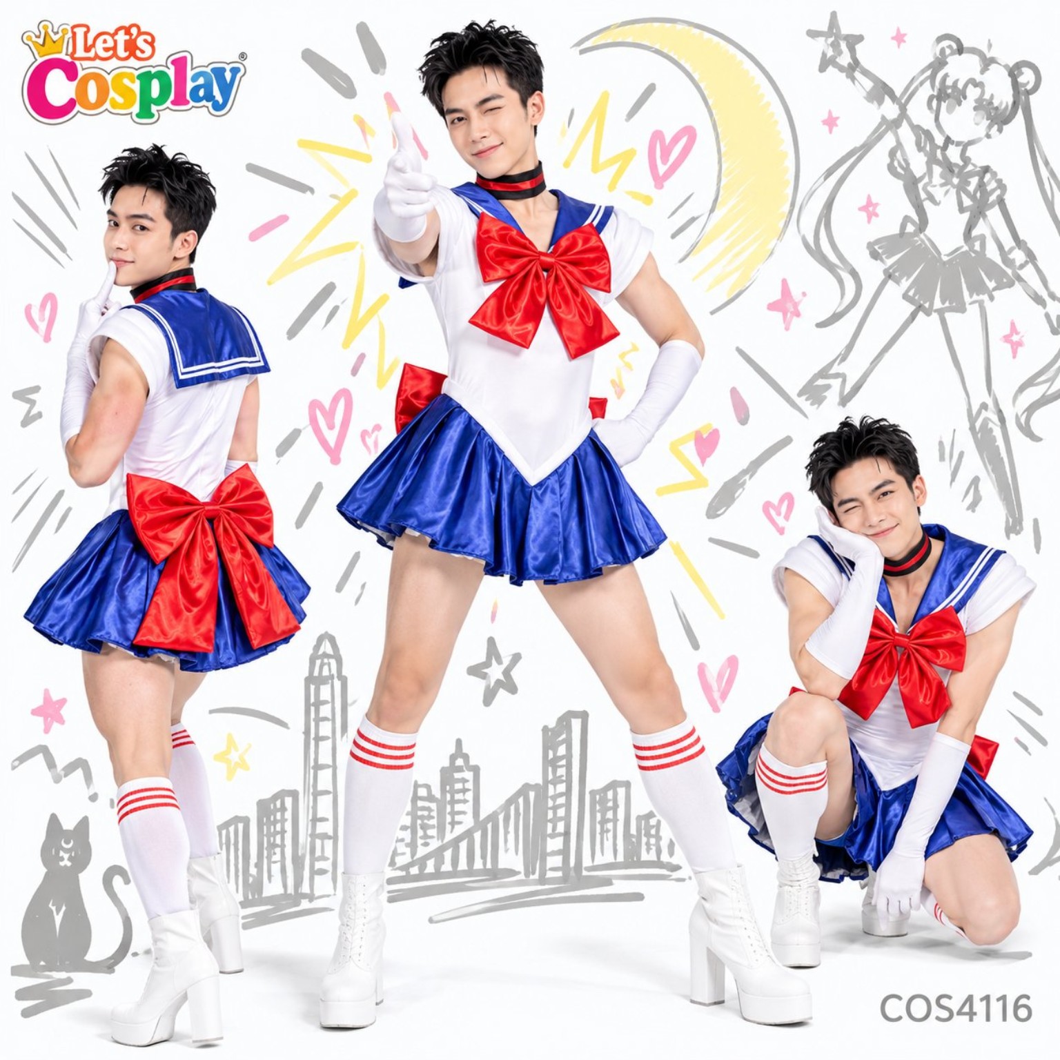 美少女戰士水手服男士搞笑反串成人Cosplay扮演服裝 Sailor Moon服裝,香港現貨Lets Cosplay COS4116