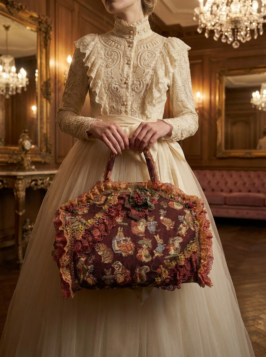 19世紀浪漫主義Peter Rabbit Antique Victorian Lace Bag