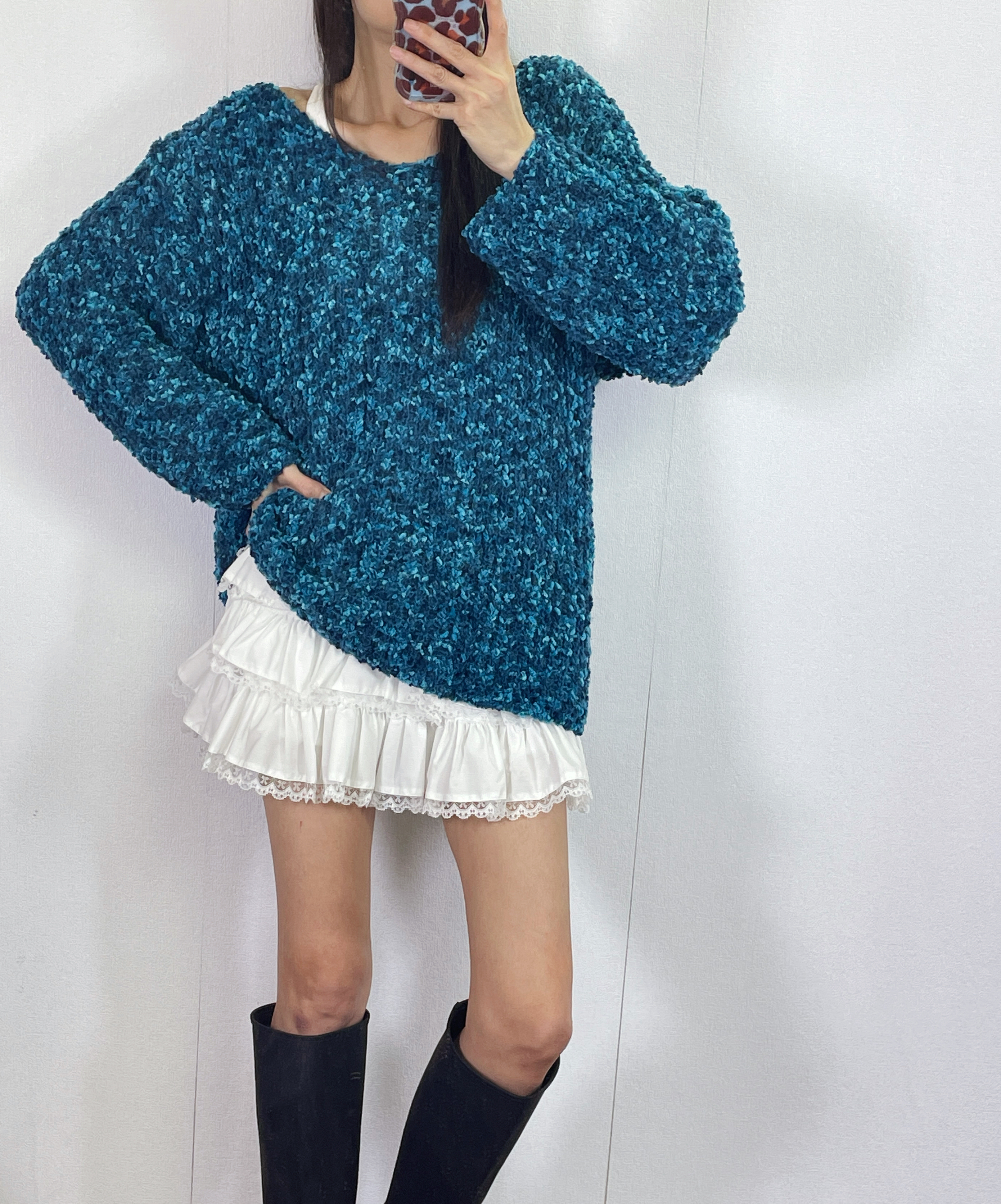 K5530 毛巾針織料V領長身top