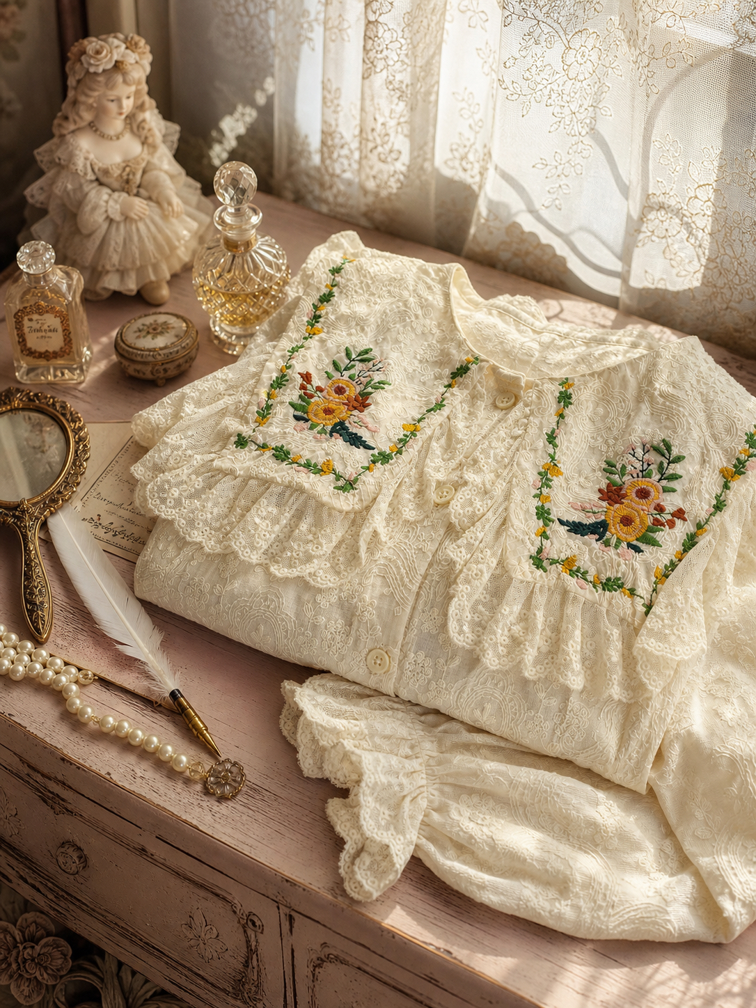 花卉刺繡蕾絲大領子公主襯衫 Vintage Floral Lace Heritage Blouse