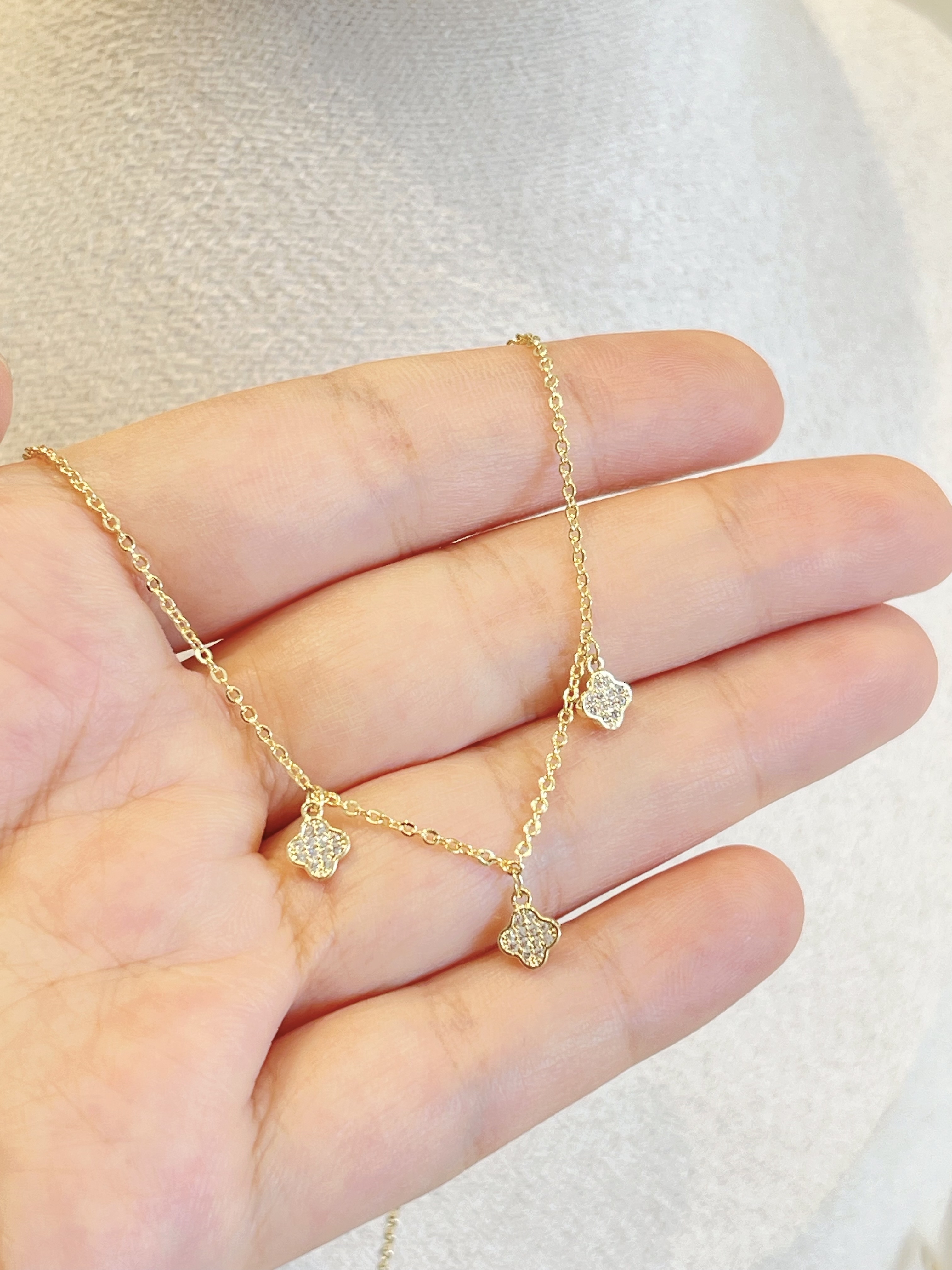 极简风 小巧锆石四叶草镀金项链