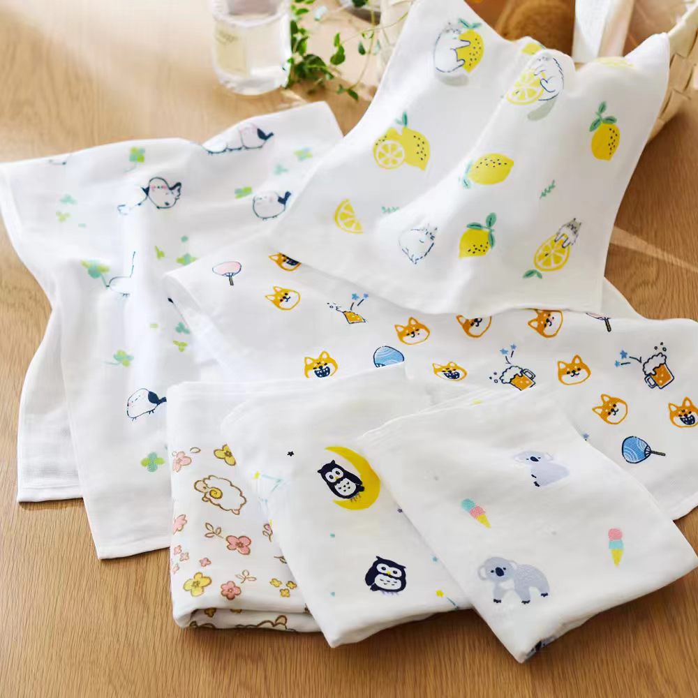 【日本製】可愛動物圖案 雙面紗布+毛巾布純棉浴巾 (60×120cm) — 柔軟、吸水、防噏味！