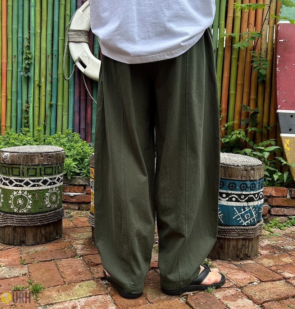 【100%保證韓國直送】微風輕量天熱救星 Cotton Linen 雙打褶 Two-Tuck 全彈性腰圍隨性微氣球寬鬆長褲 👖 [4 color] RG165905