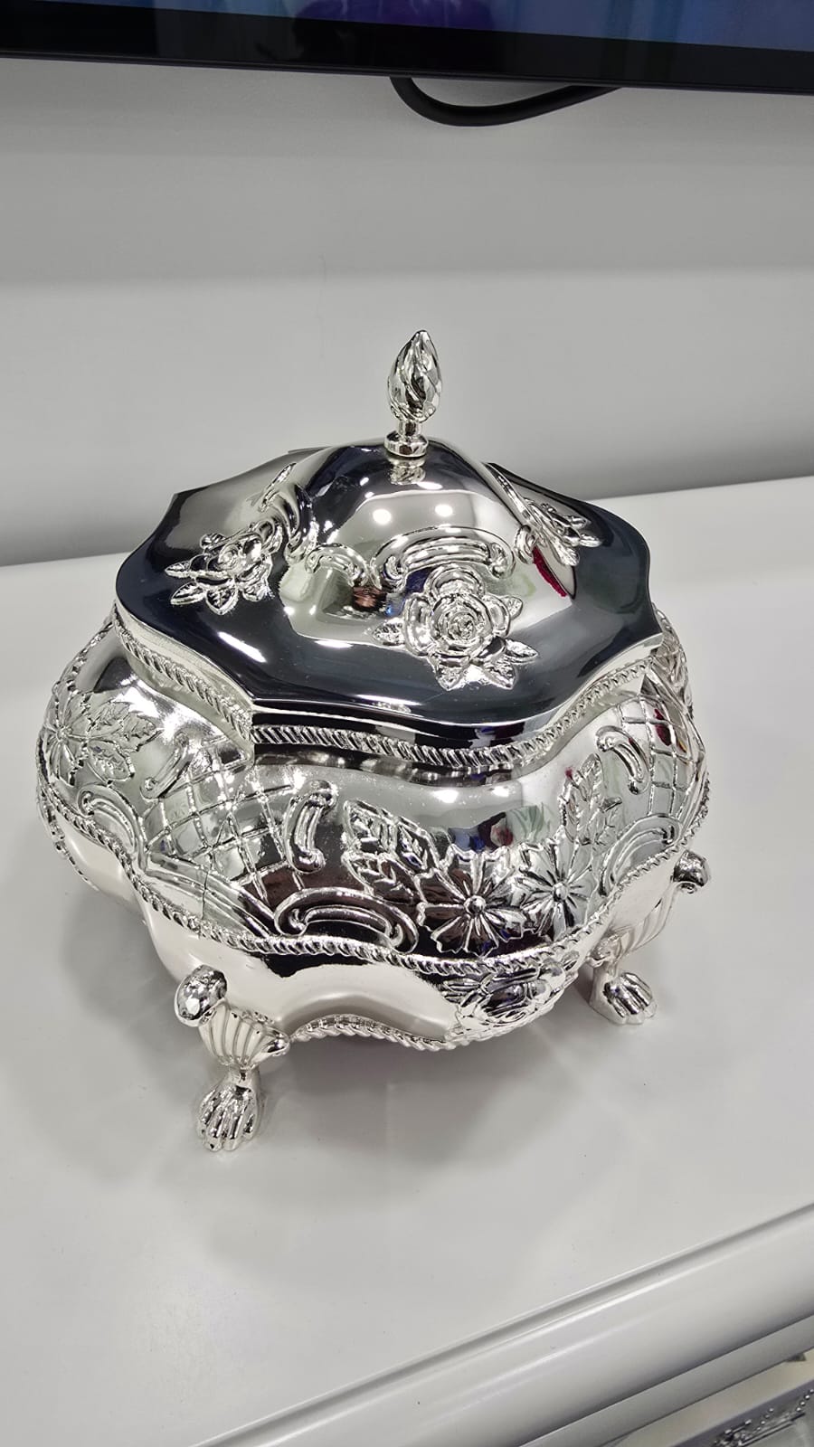 鍍銀花紋圓形首飾盒 K2911L