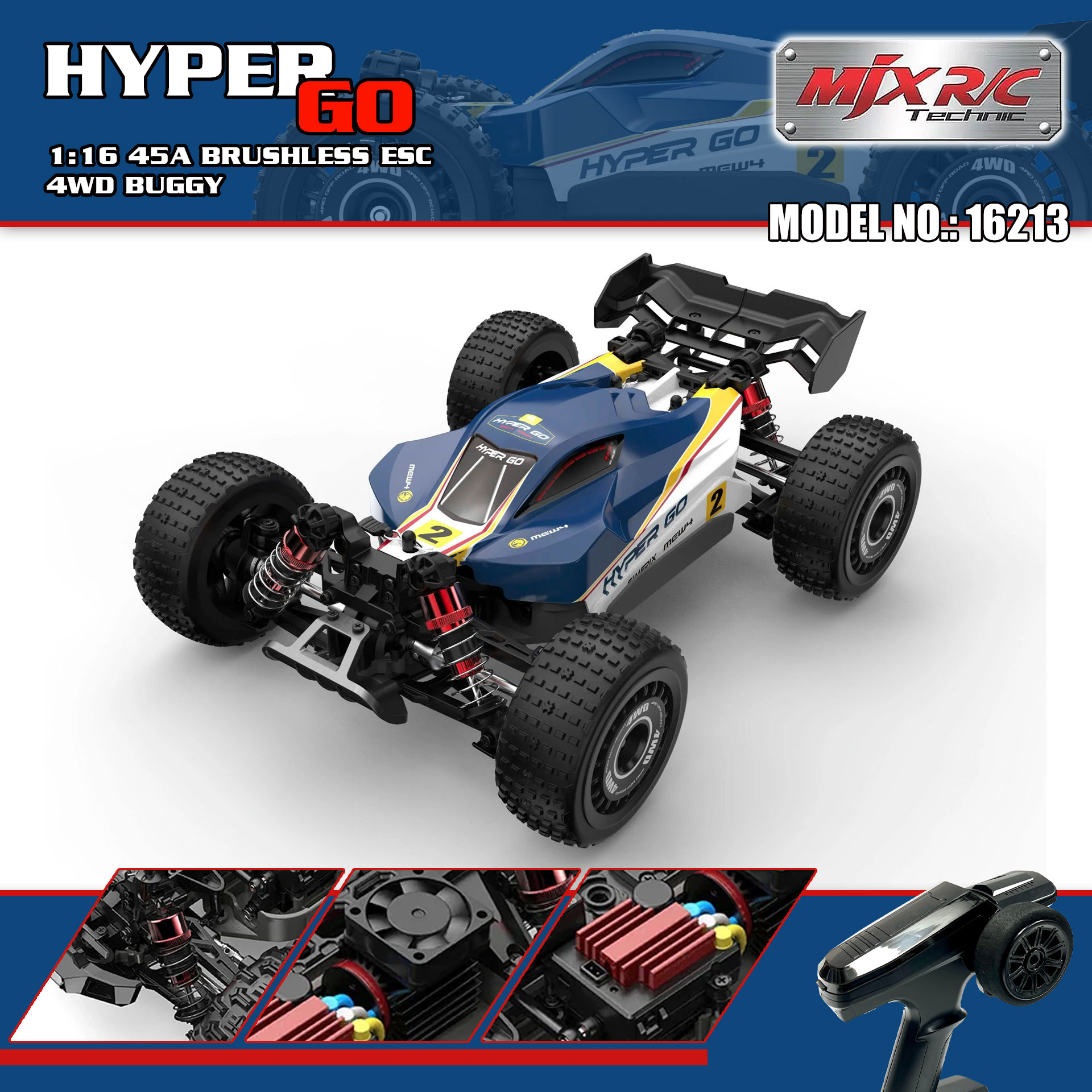 全新 美嘉欣 MJX R/C 1:16 16213 無刷越野車 | 雙車殼及2套車軩 | 金屬齒輪 | 油壓避震 | 可用2s-3s電 | 最高速約60KM/H