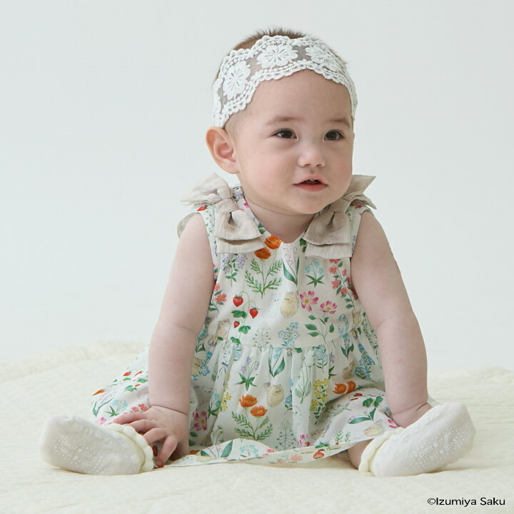 🇯🇵預訂 日本直送🇯🇵Petit Main x Izumiya Saku兩色花卉小貓滿印蝴蝶結短袖包屁裙