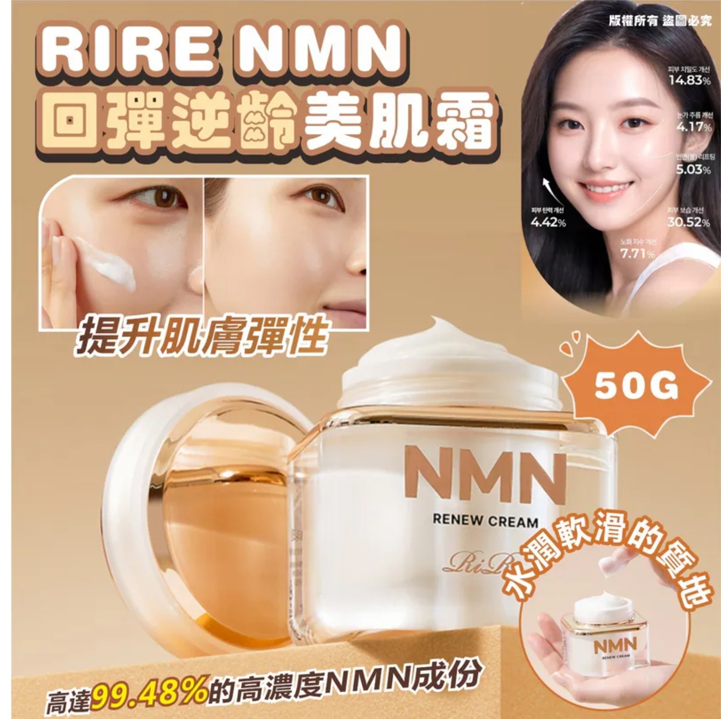 $69件.2件或以上:$60件.韓國 RIRE NMN 回彈逆齡美肌霜 50g