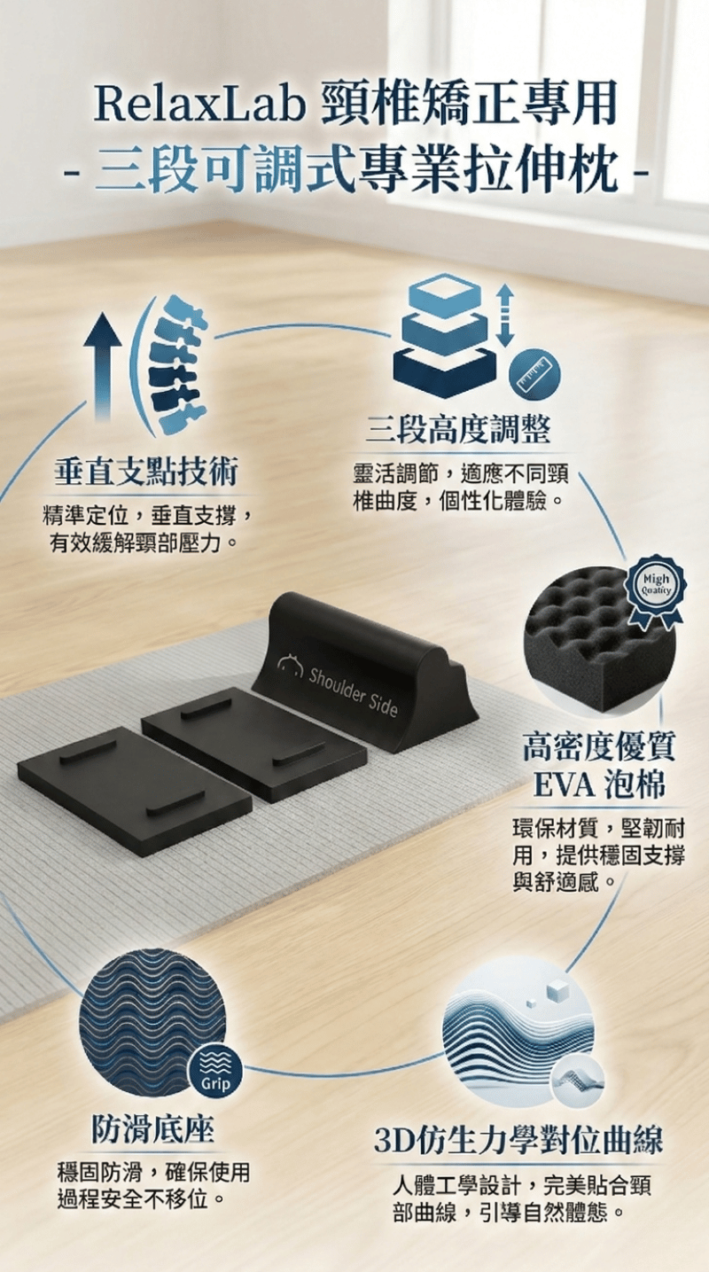 RelaxLab 頸椎矯正專用 – 三段可調式專業拉伸枕