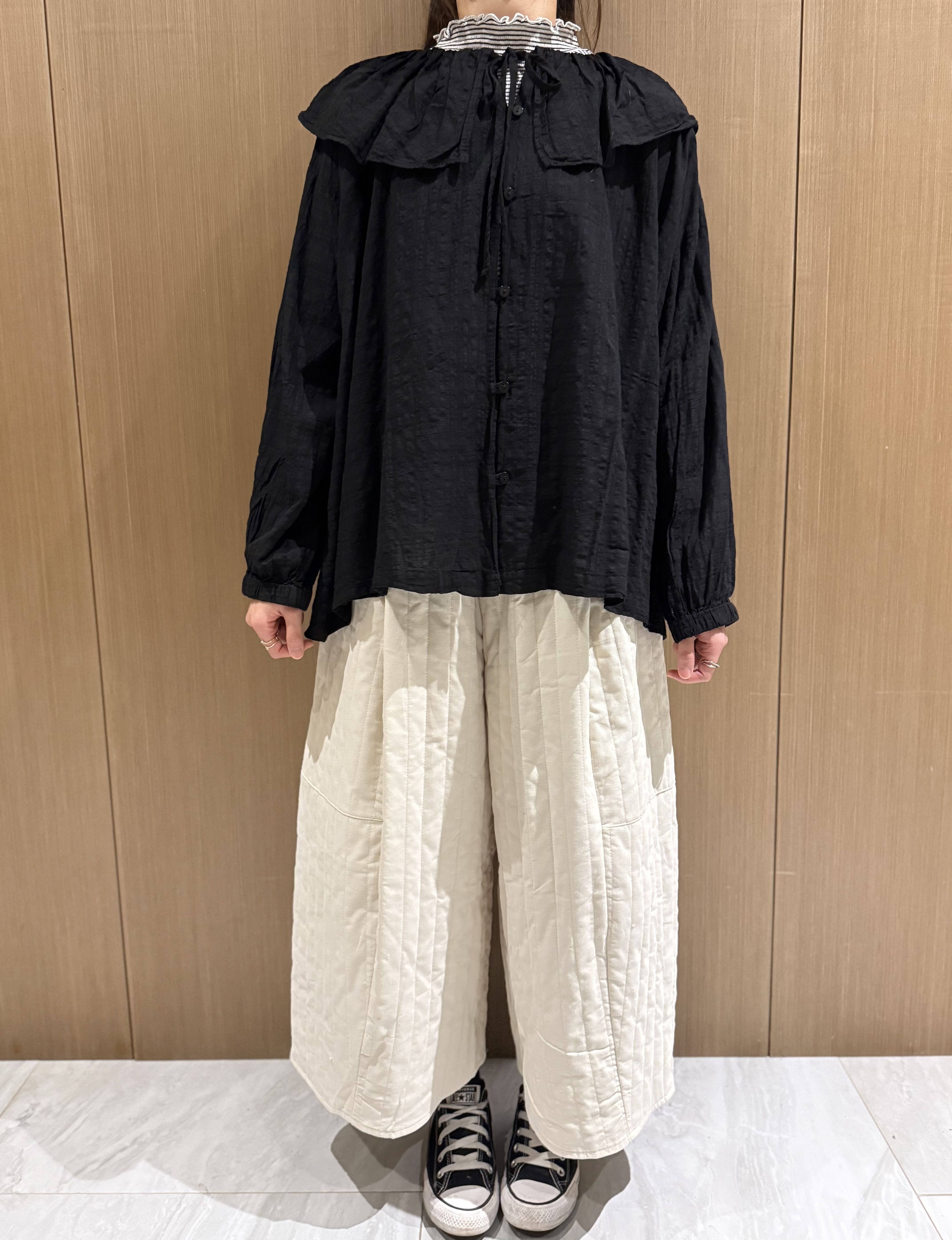 薄燈芯絨直紋裙褲