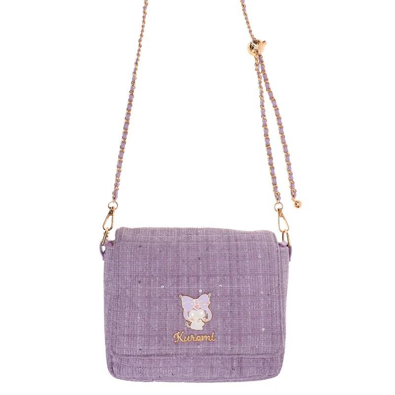 Kuromi 粉紫絨布金球斜孭袋