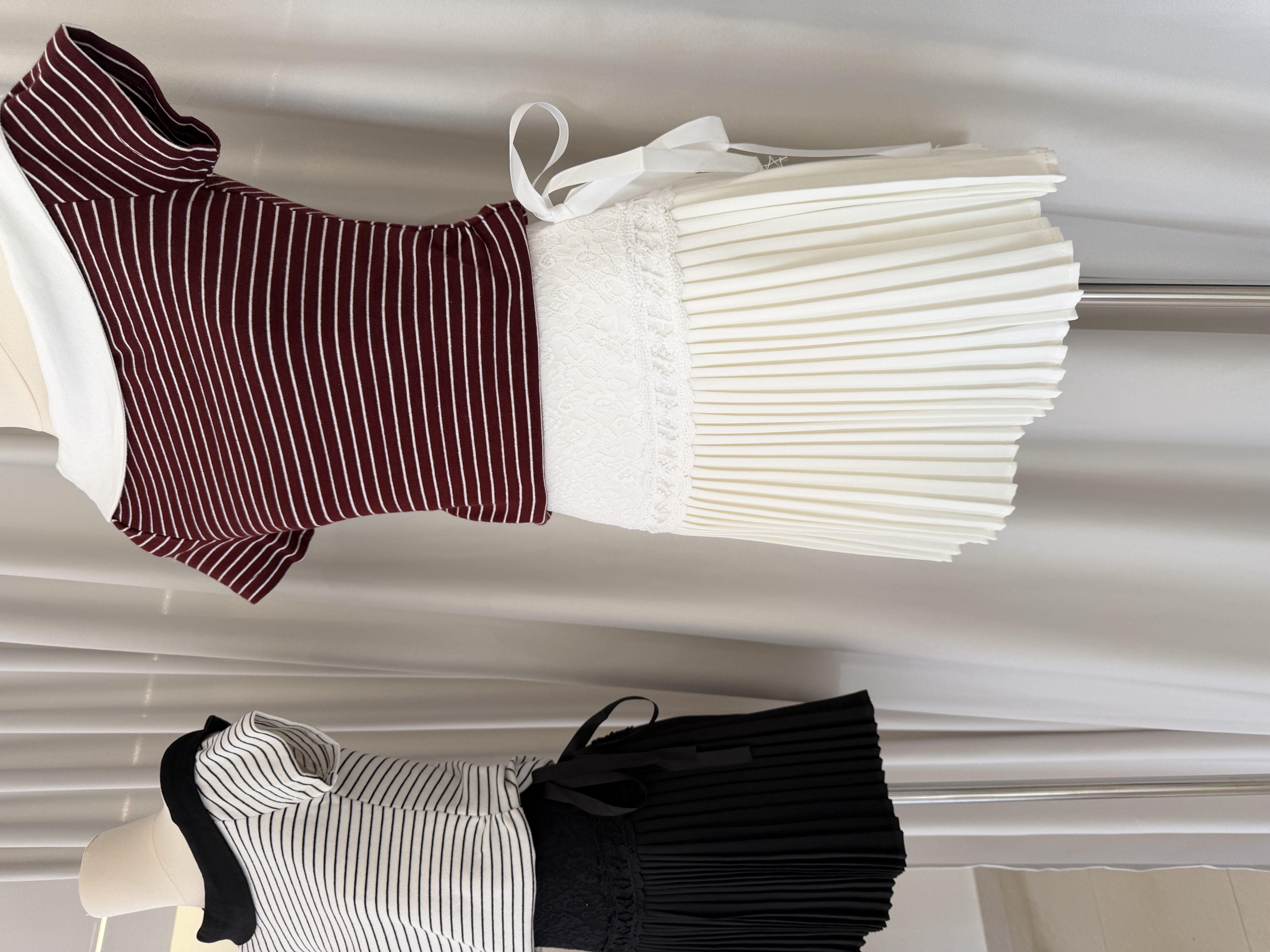 6638 甜美蕾丝拼接百褶裙