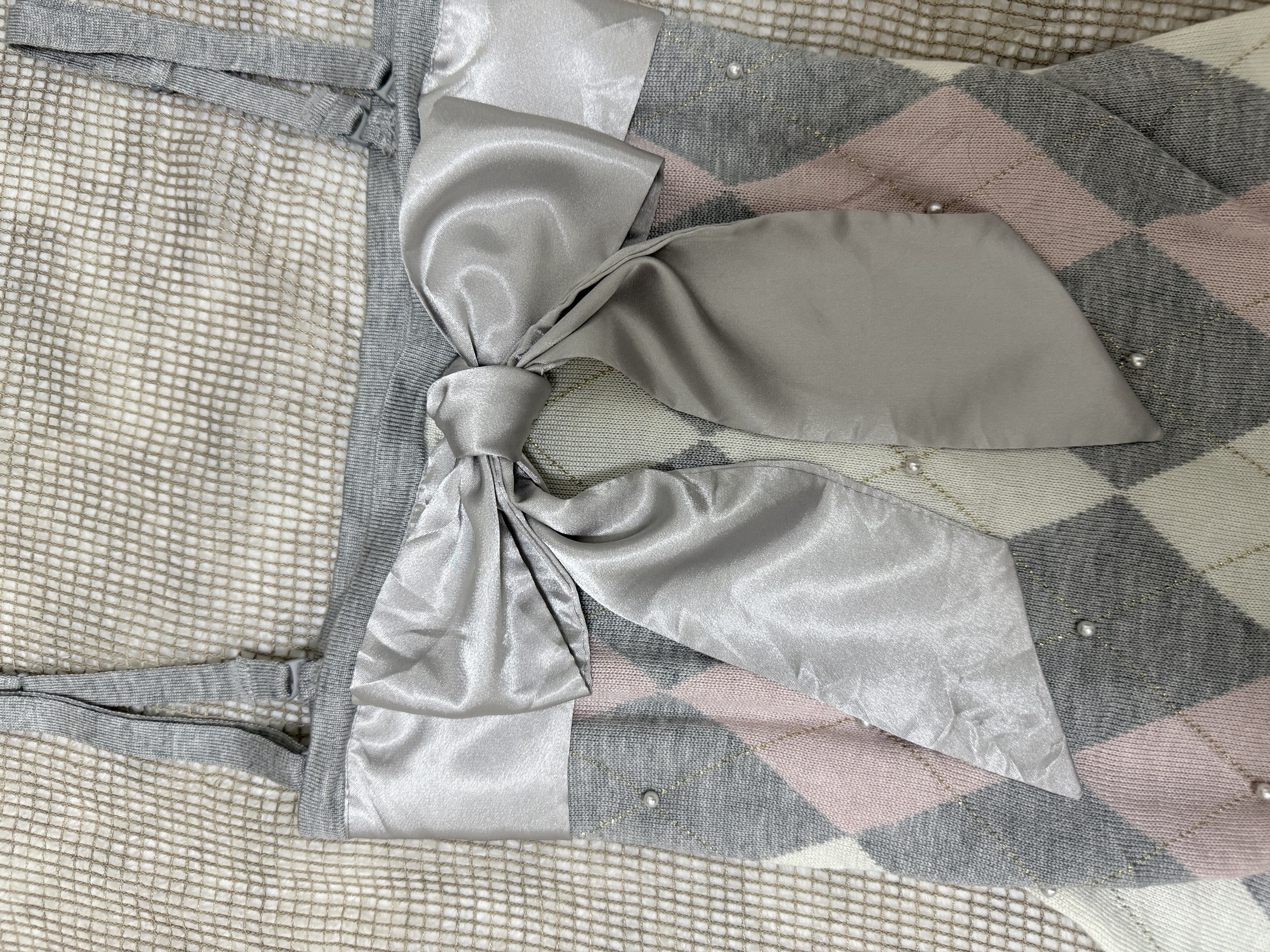 Argyle Pearl-Embellished Camisole with Large Satin Bow