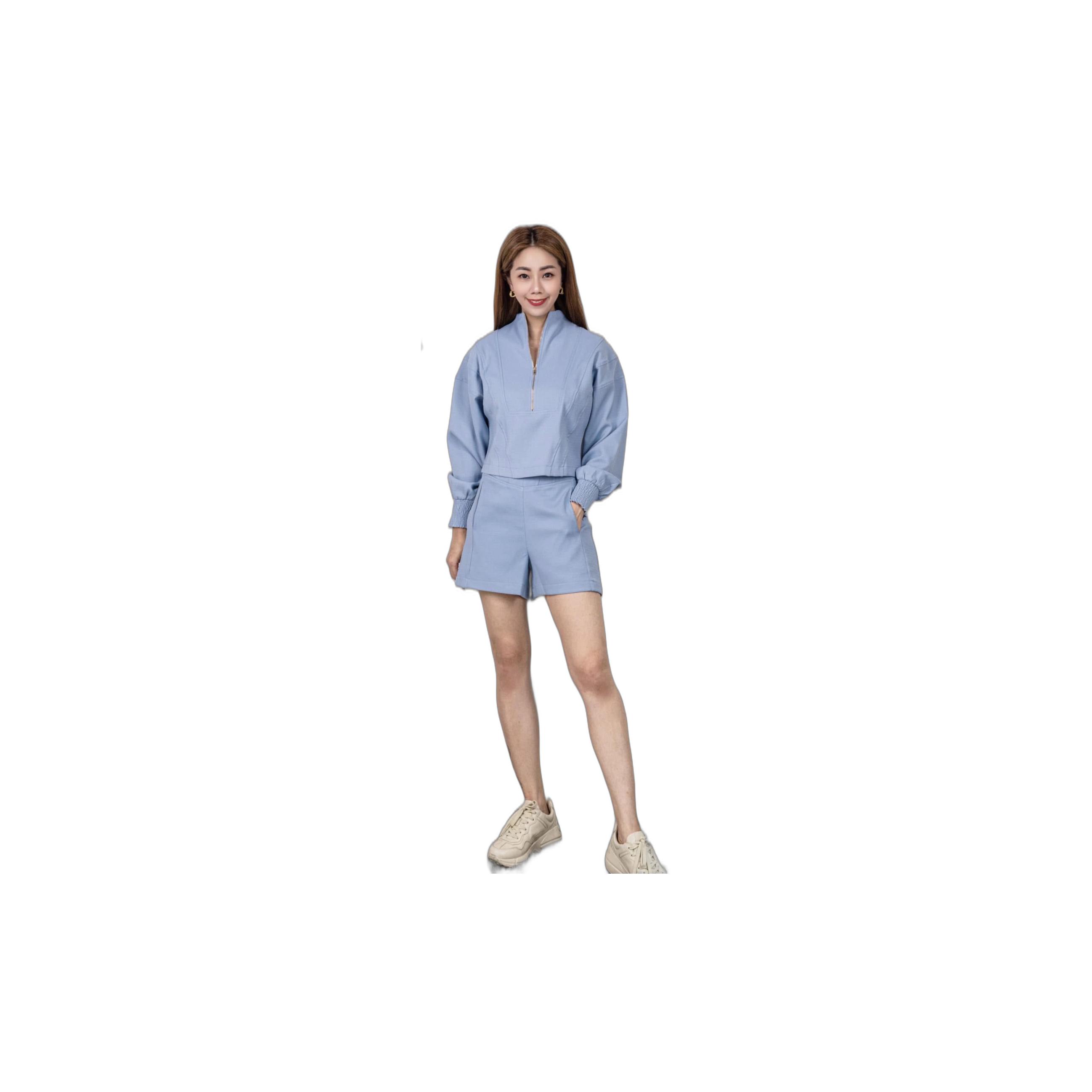 Women's Two-Piece Pullover and Shorts Set - Sky Blue
