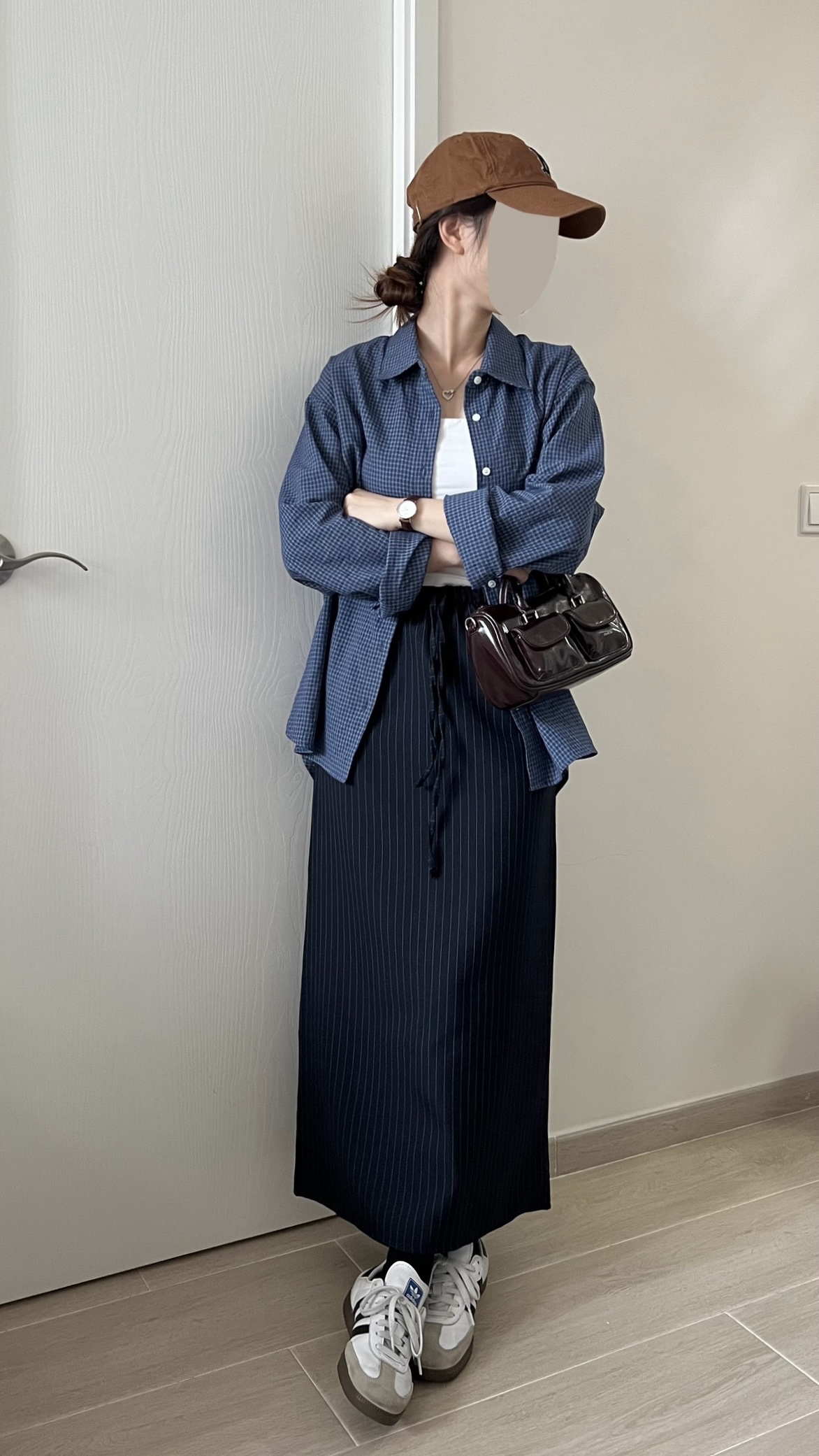 細骨架女孩直條紋西裙 現貨