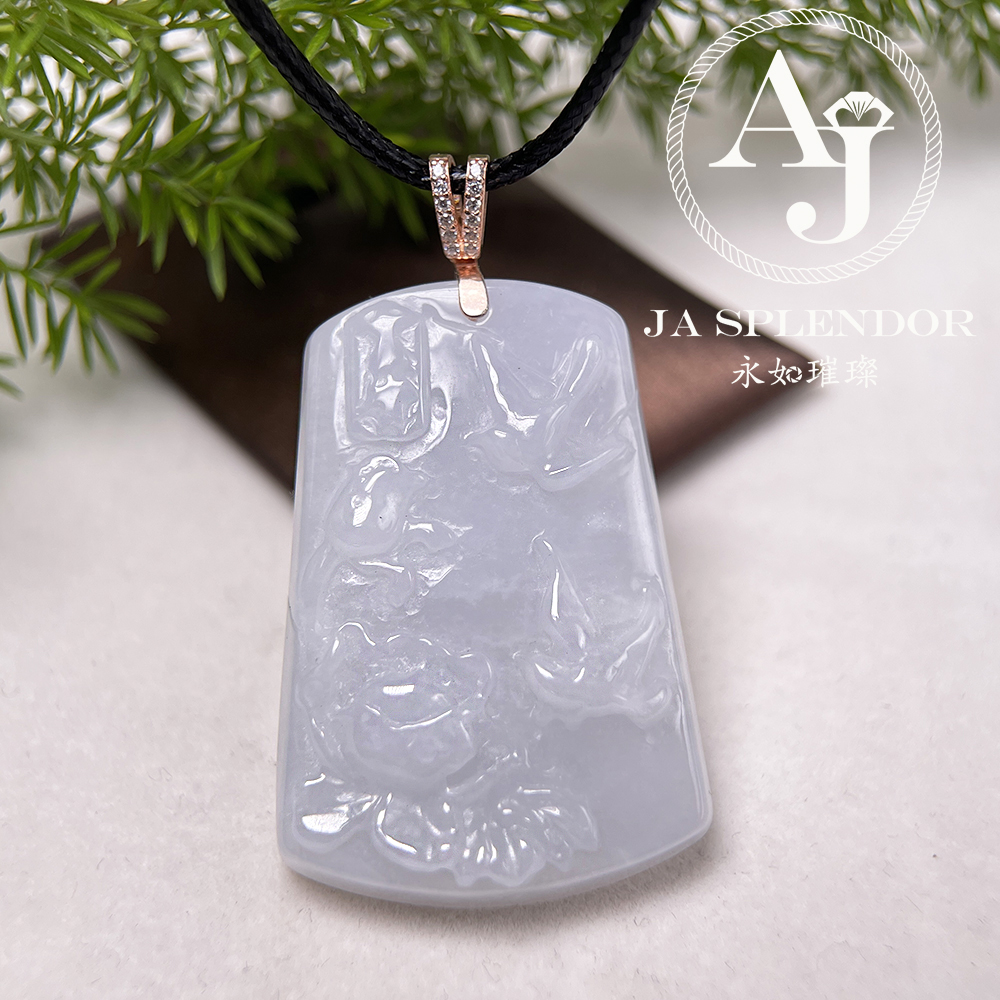 JNS-227 天然翡翠A玉-冰潤白月光花開富貴/喜上眉梢純銀吊墜