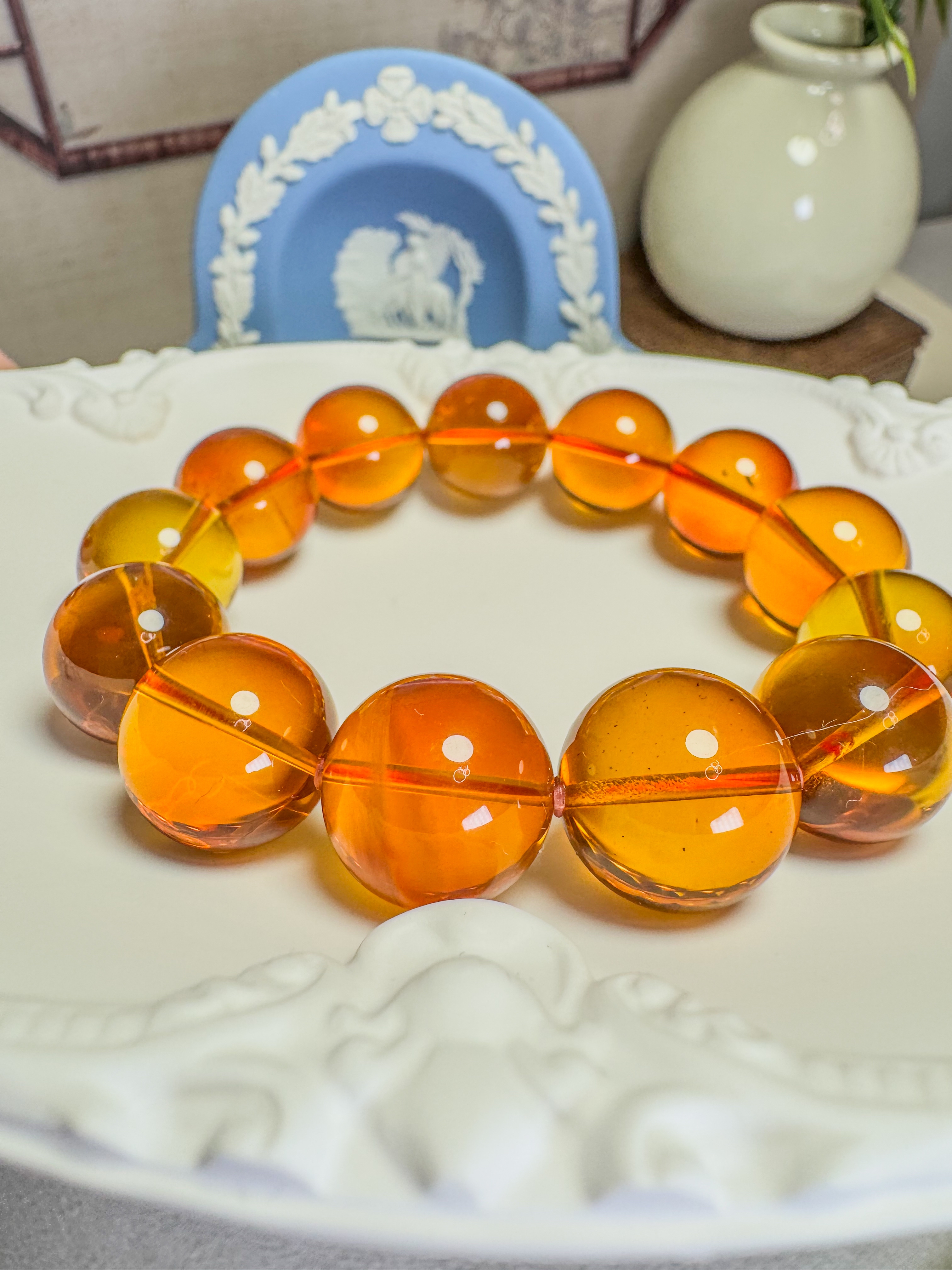 緬甸極品金紅血珀圓珠手串(13-14+mm)