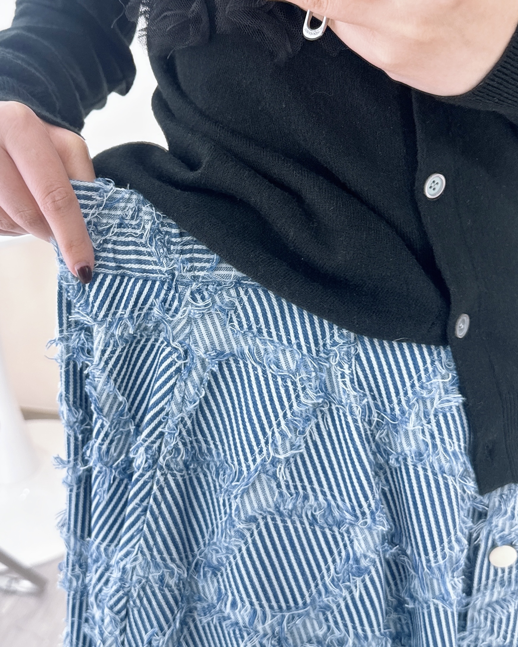 半橡筋菱格𠝹爛牛仔裙