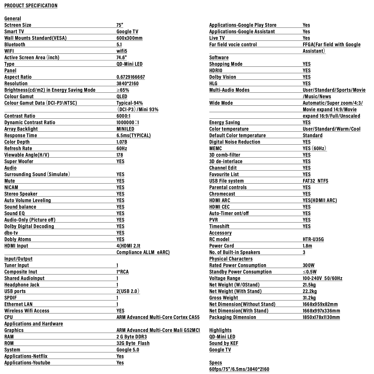 Haier 75" HQLED 4K Smart TV (H75M80FUX)