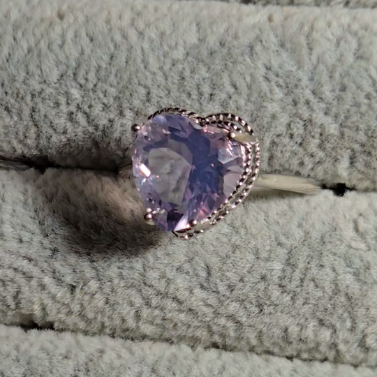 Lavender moon quartz heart ring in adjustable sterling silver (B) - RQ154