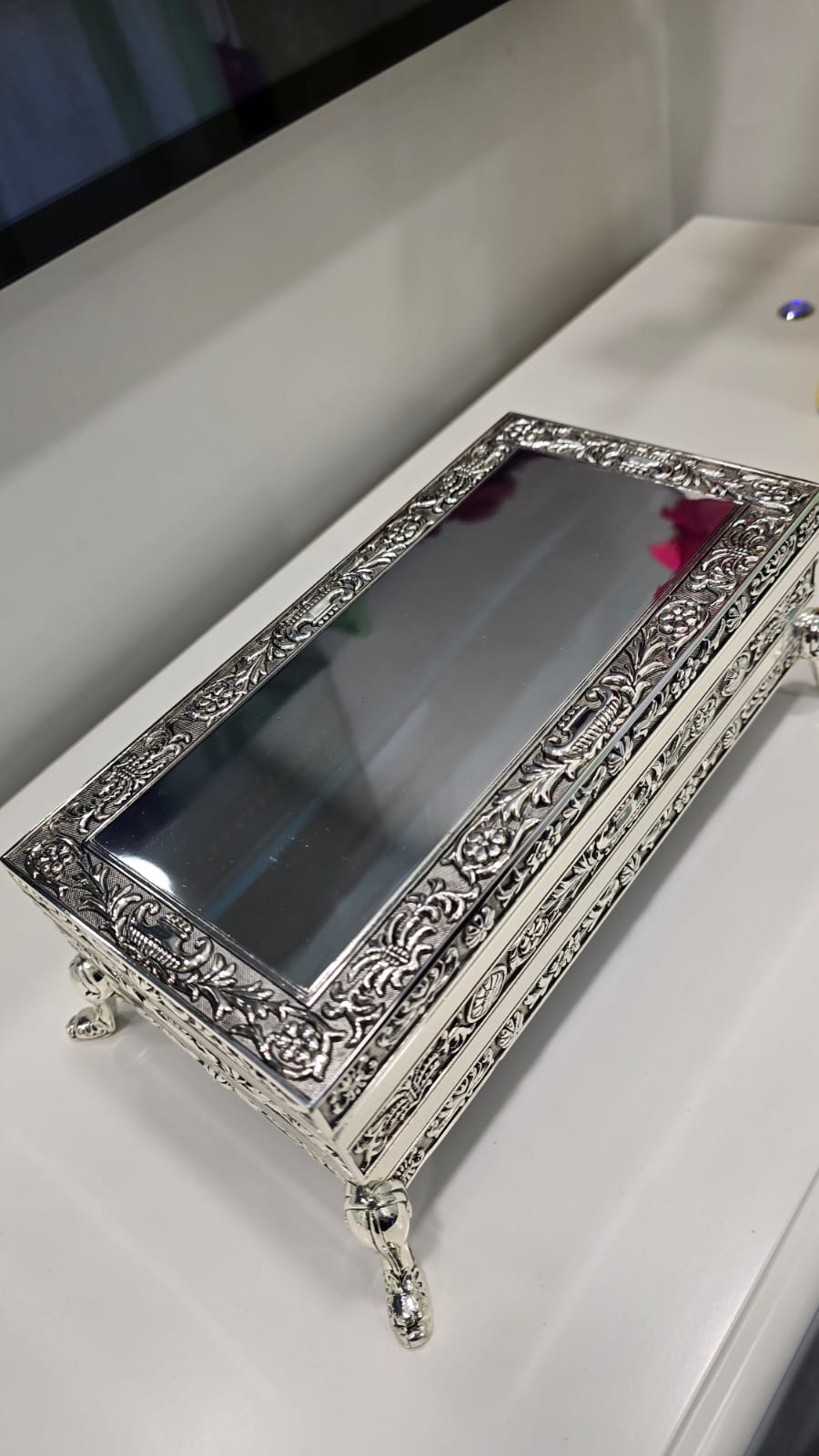 抹黑鍍銀花紋邊長方形首飾盒 K1864L