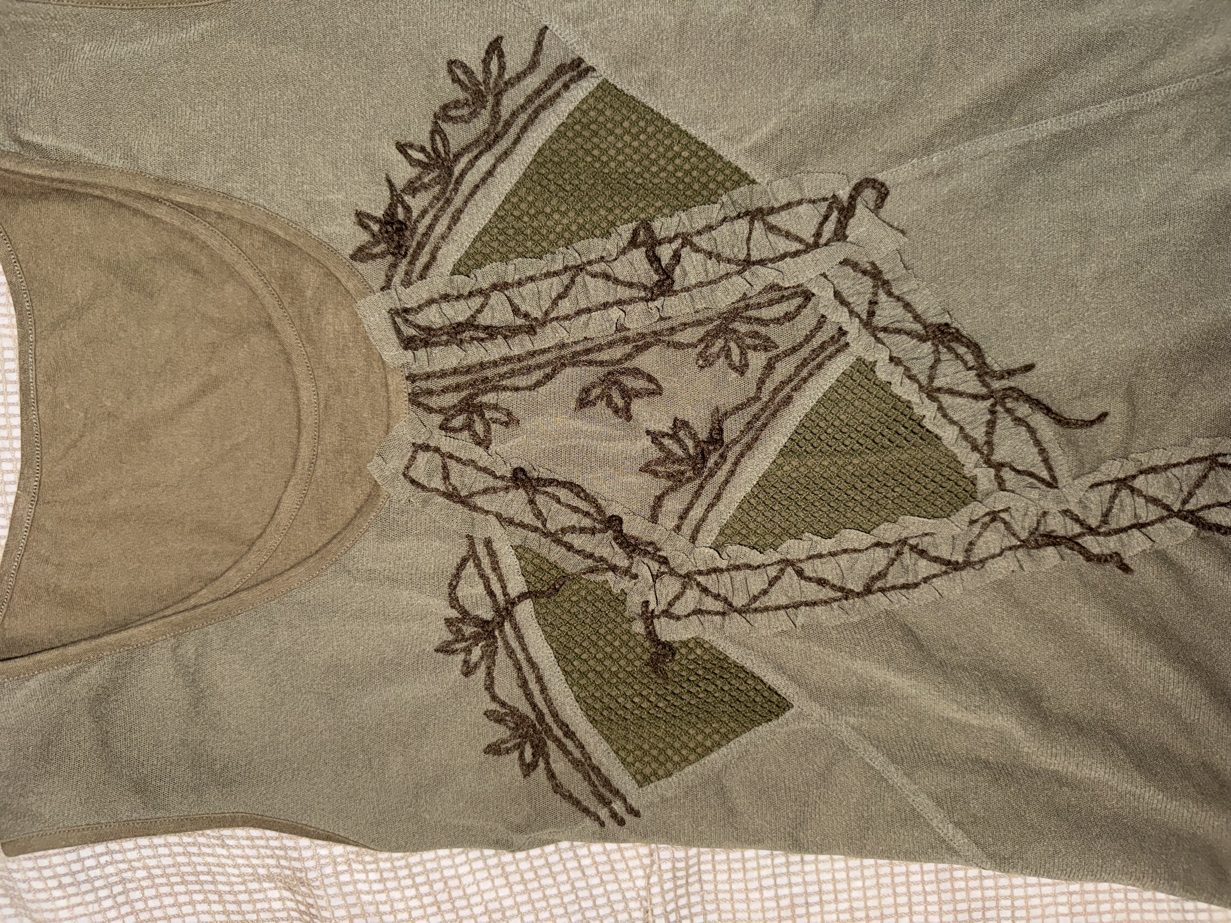 Olive Green Embroidered Sleeveless Vest