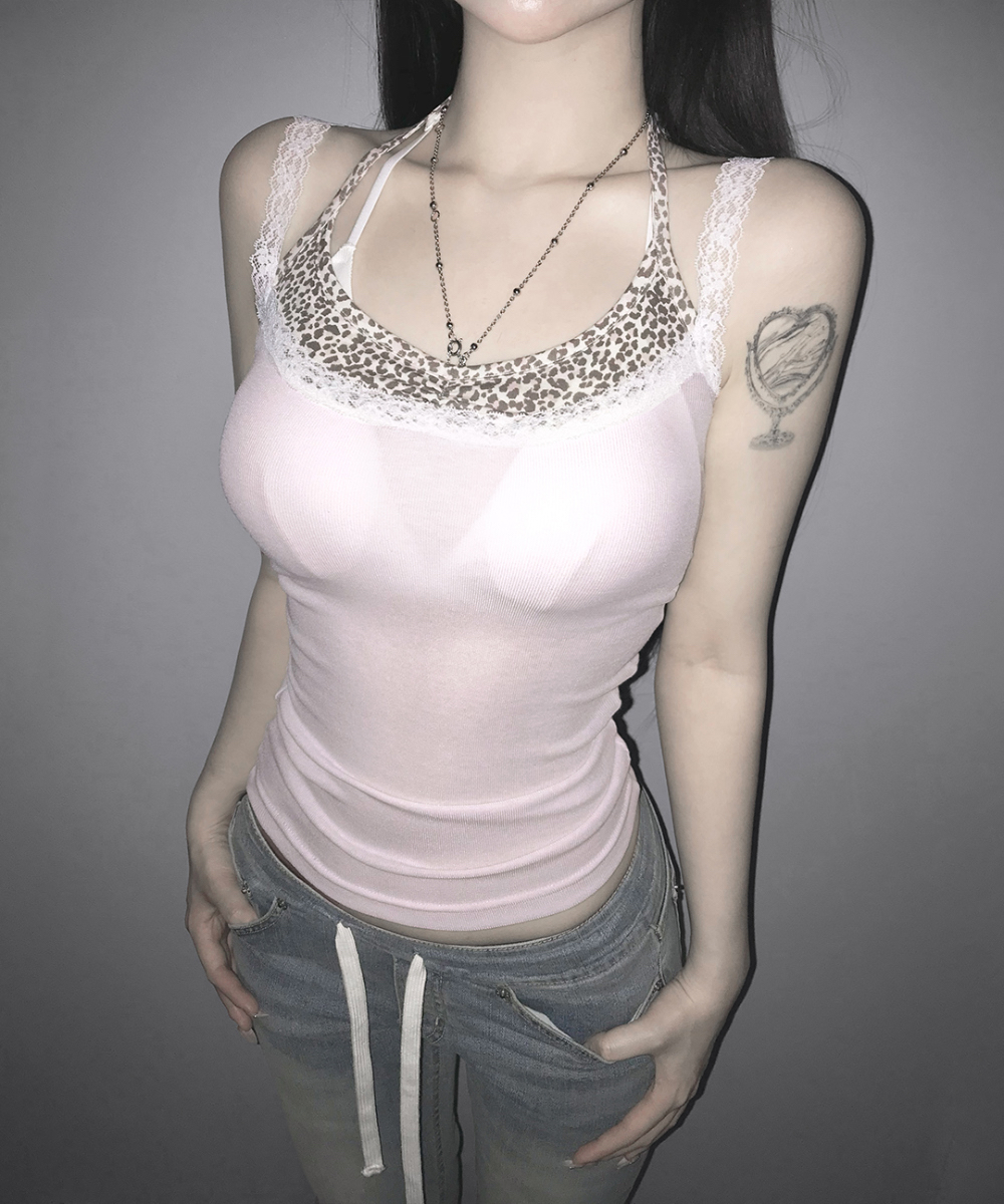 Leopard Patchwork Halter Cami Top