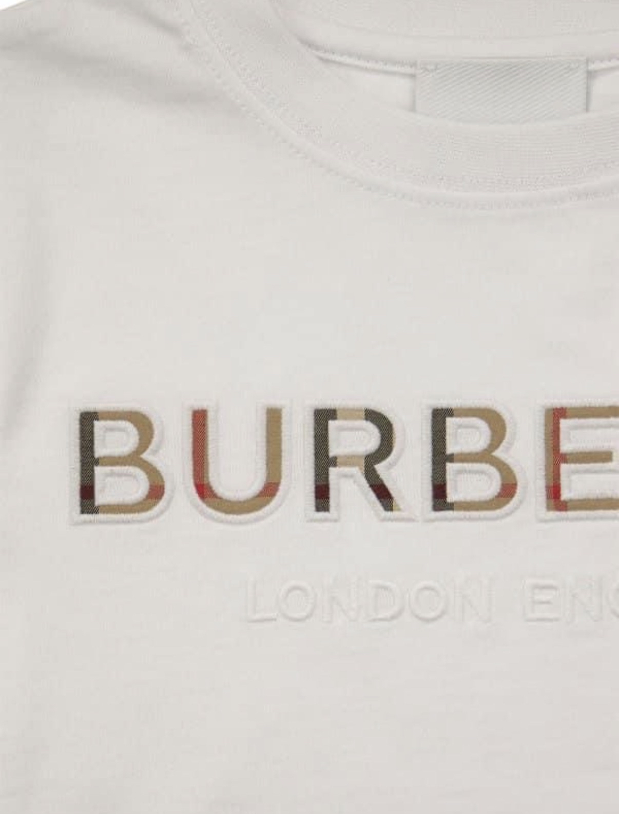 Burberry kids 白邊經典格仔Logo白色Tee