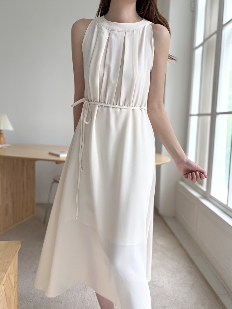 Pleated Halter Maxi Dress (Ivory)