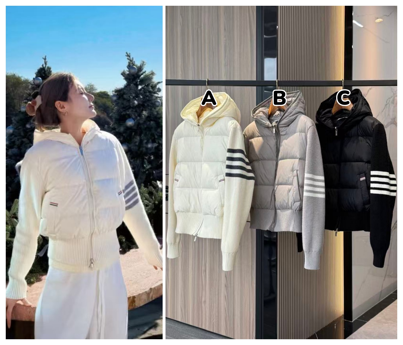 【頂級原單】Thom Browne 四條槓針織拼接連帽羽絨外套