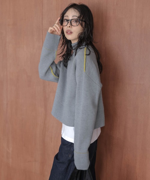 雙面撞色高領針織上衣【JT023】 