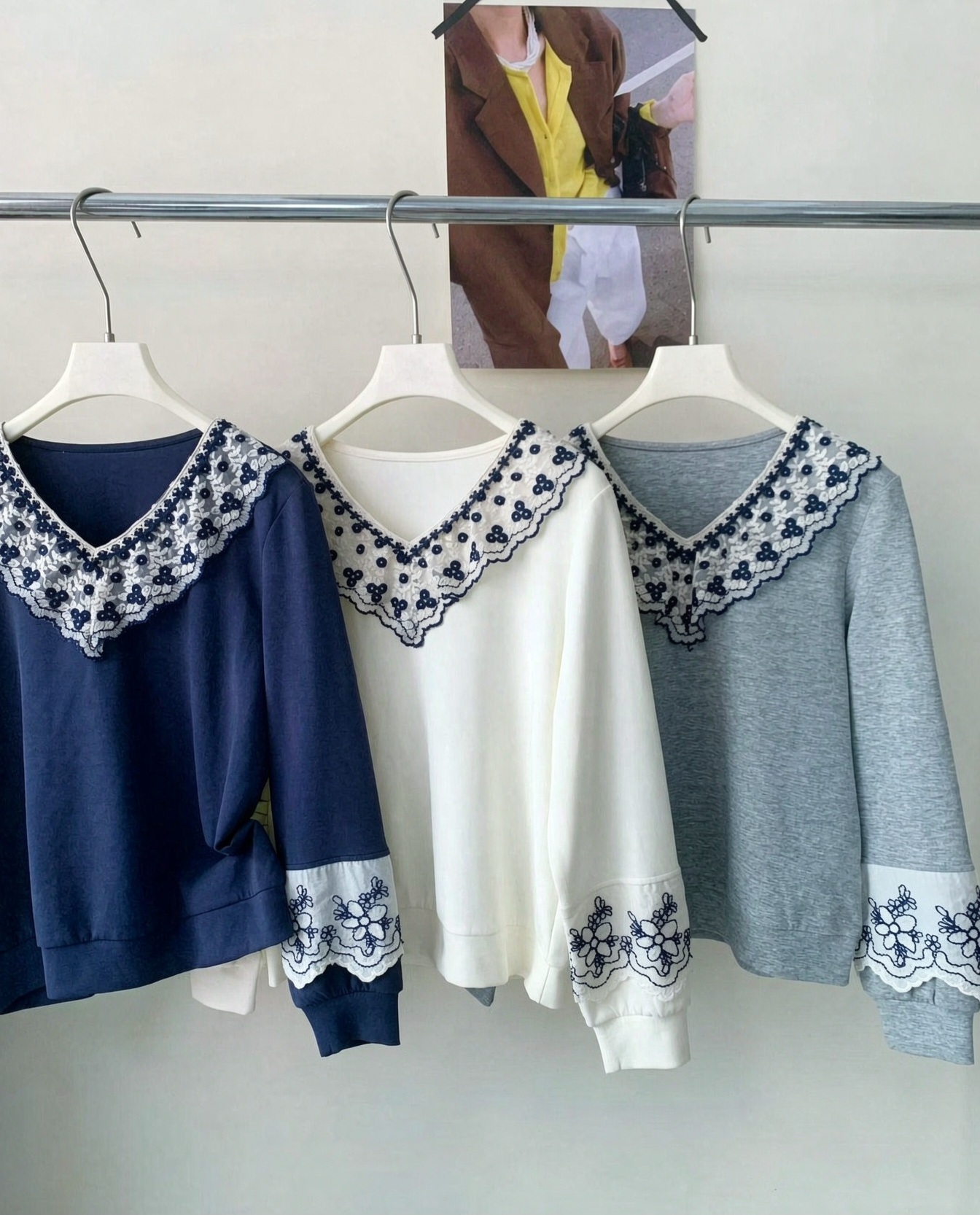 刺繡花邊領棉料上衣(M38寸胸/L40寸胸/XL42寸)