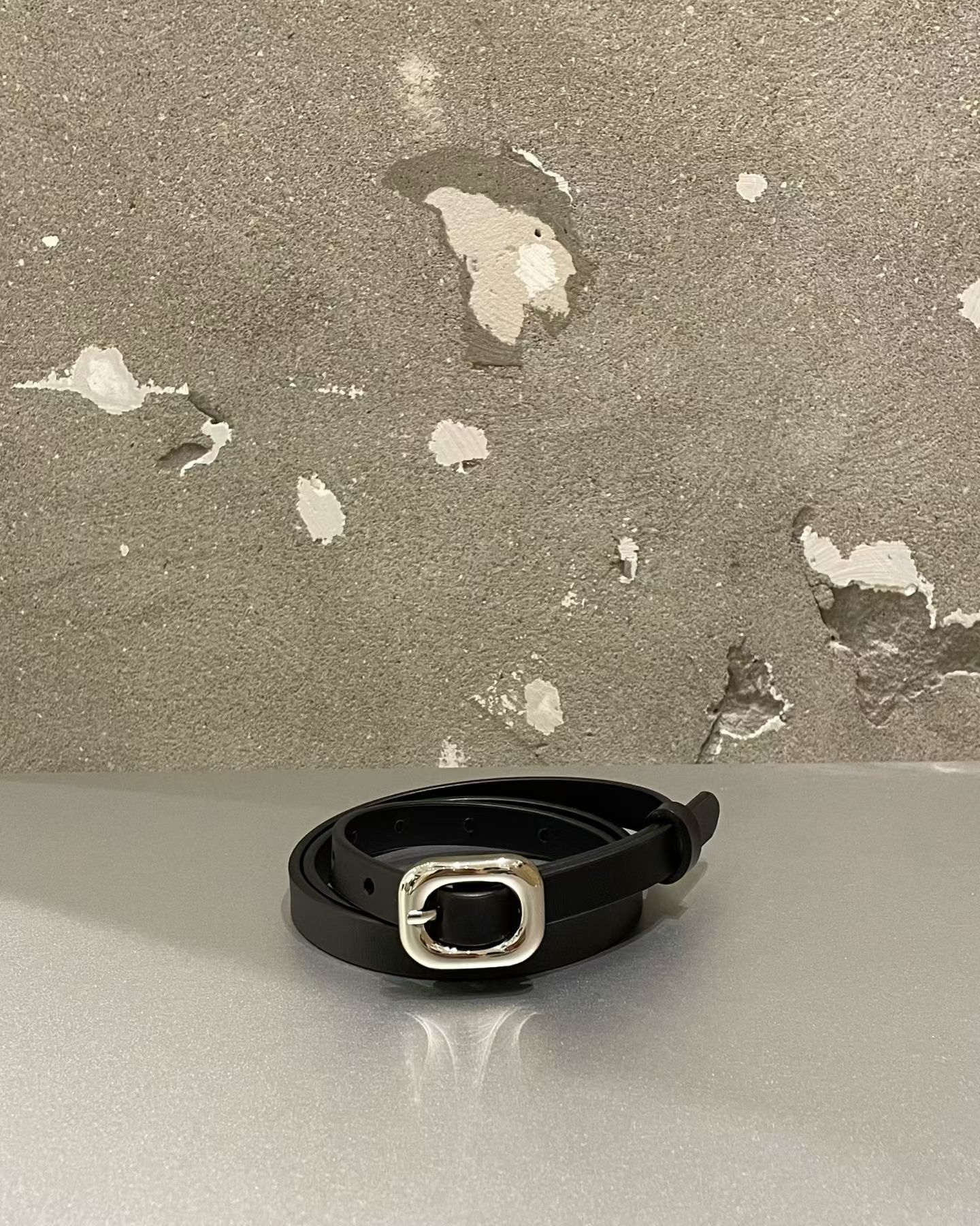 Rounded Square Buckle Slim Leather Belt #be14