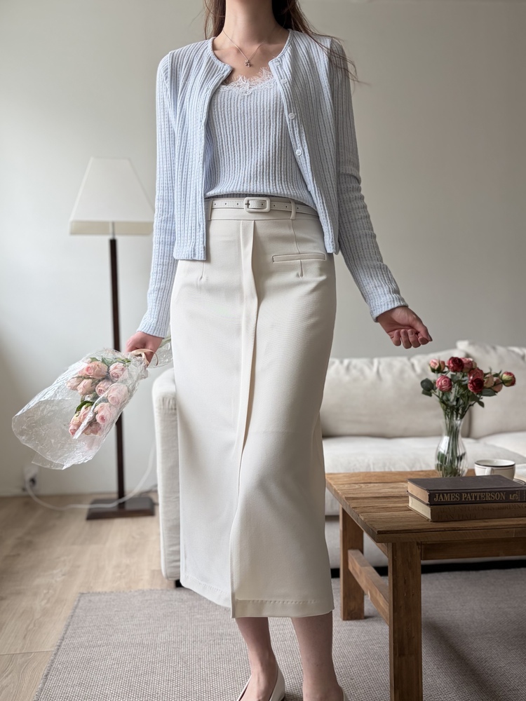 Belted Pencil Skirt (Ivory)