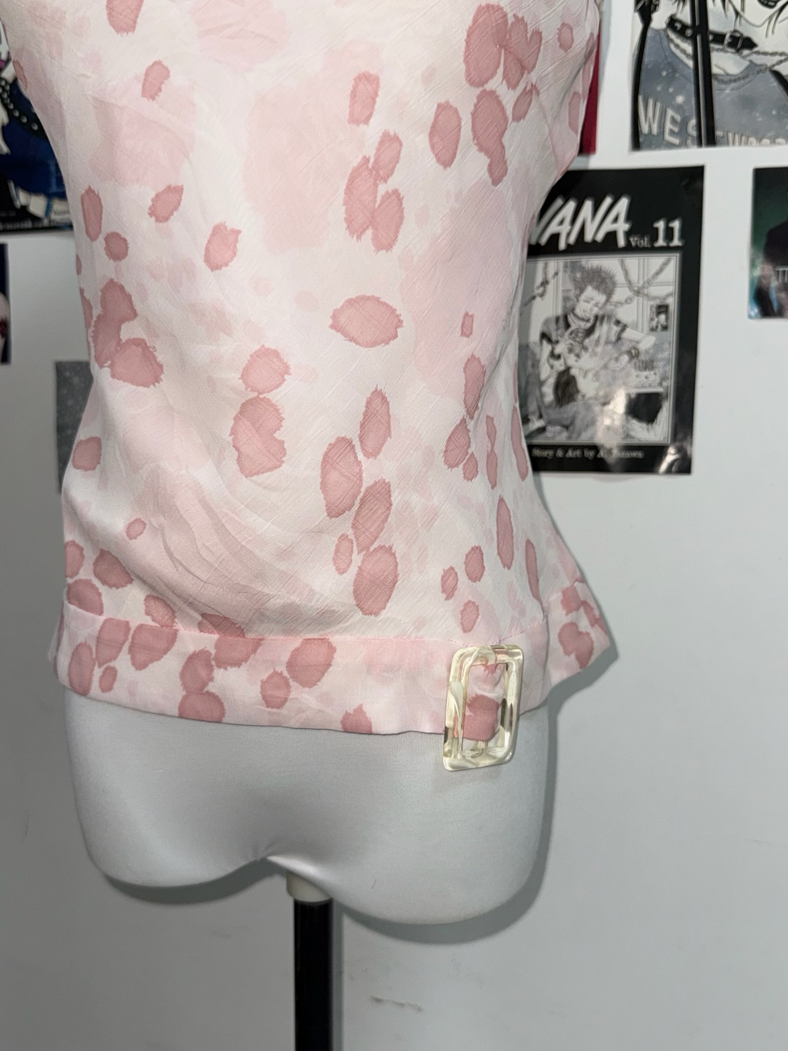 Sheer Pink Bleed Pattern Top with Side Buckle