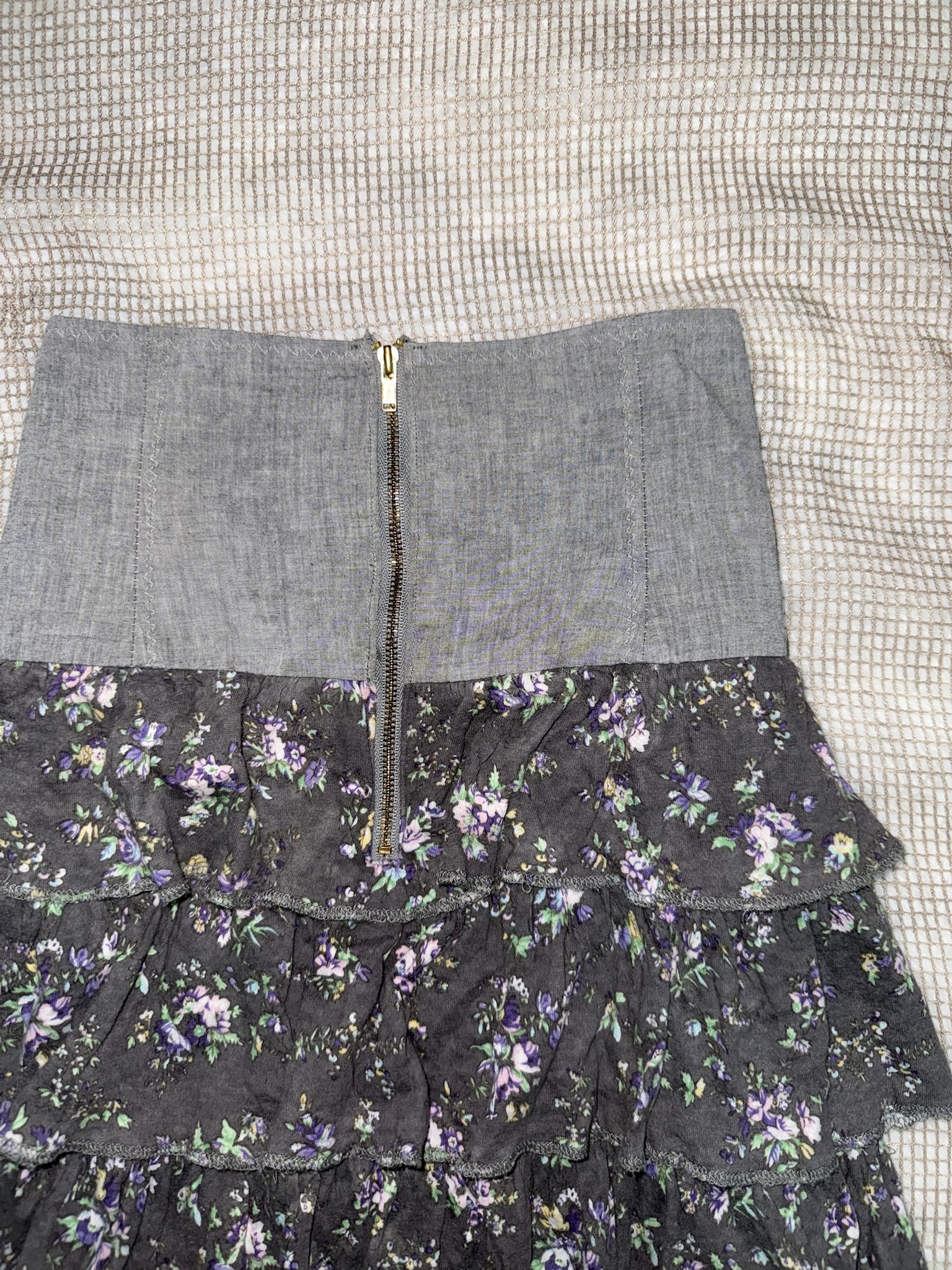 Chambray & Floral Ruffle Skirt