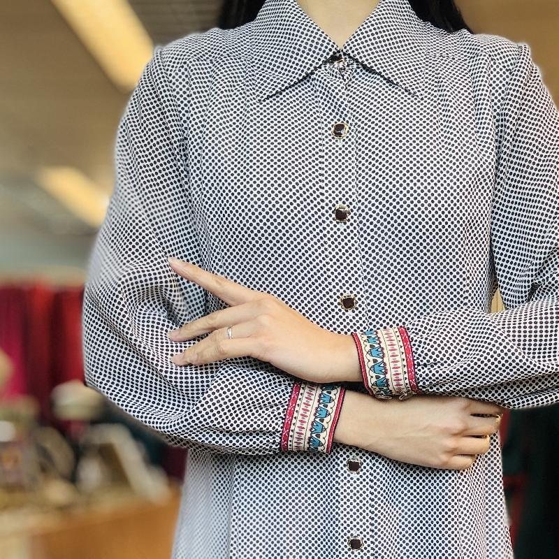 Vintage Japanese Dotty with Contrasting border Pattern Long Sleeve ShirtDress(MT2260-15)