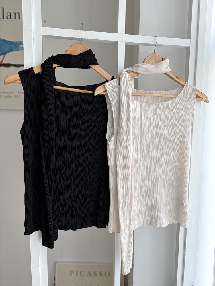 Summer Pleated Scarf Set (Black)