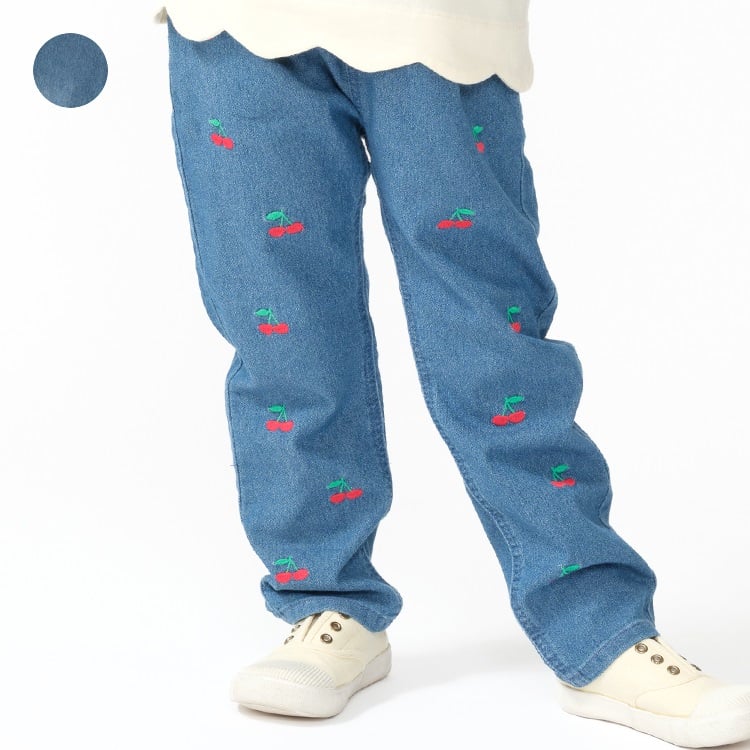 🆕【⭐訂購⭐】🌀 🇯🇵 日本直送 櫻桃刺繡 褶襉設計 彈性牛仔長褲 🌀 [ELJA-0014][261101]