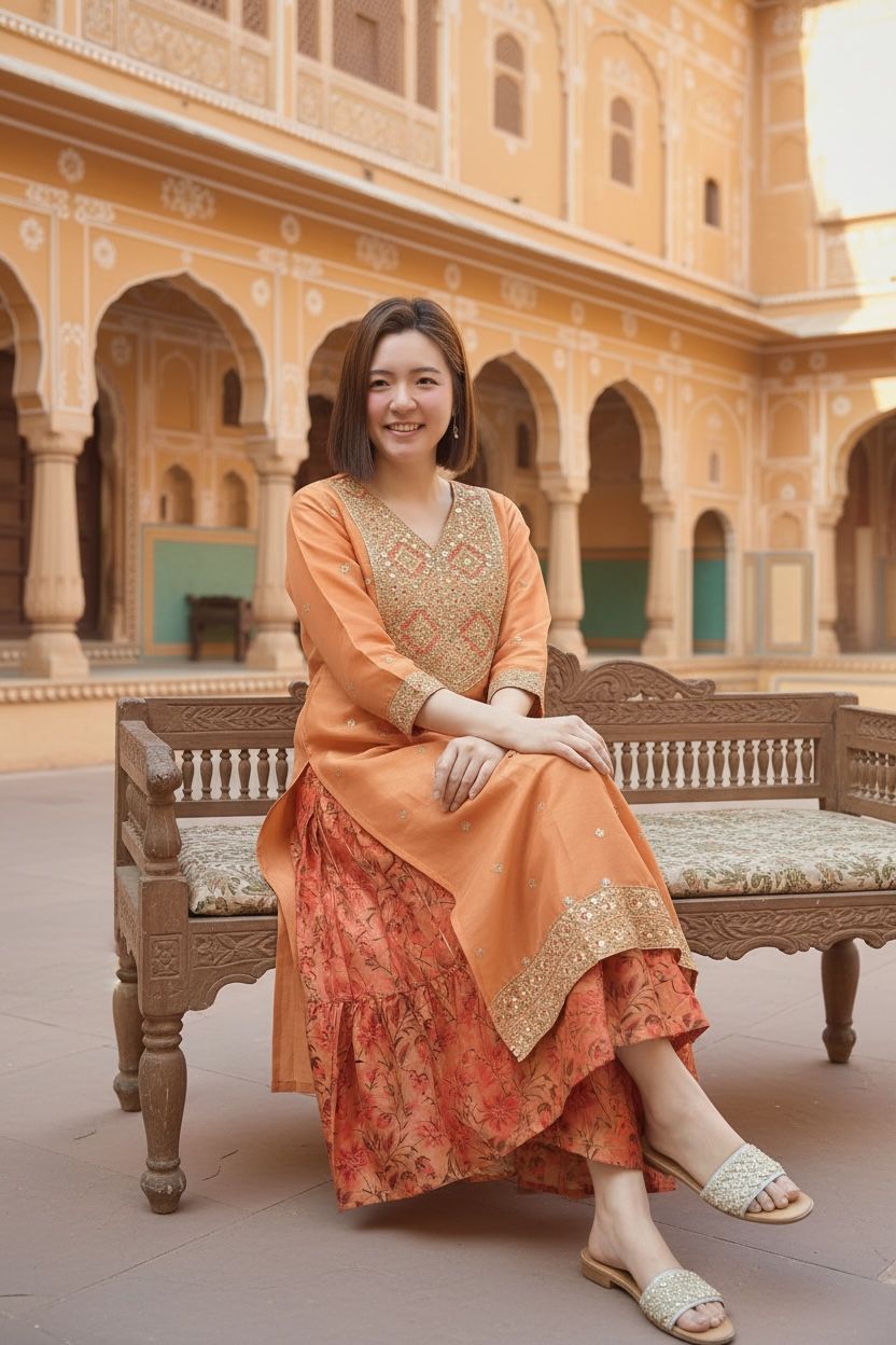 Orange Tone Silky Kurta Set of 2 (OP+Kurta) #1048