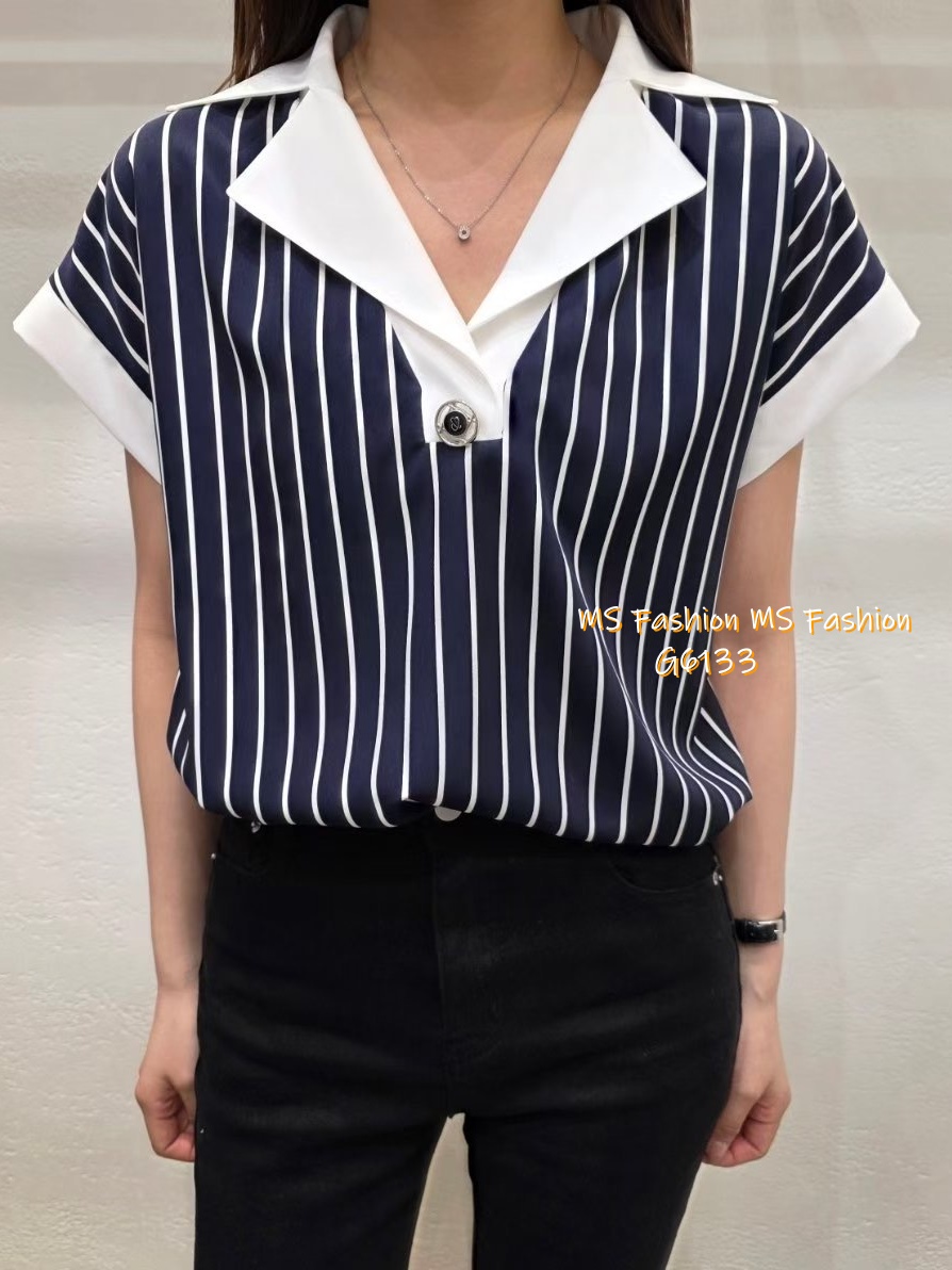 G6133 韓國🇰🇷靚料條子拼邊top