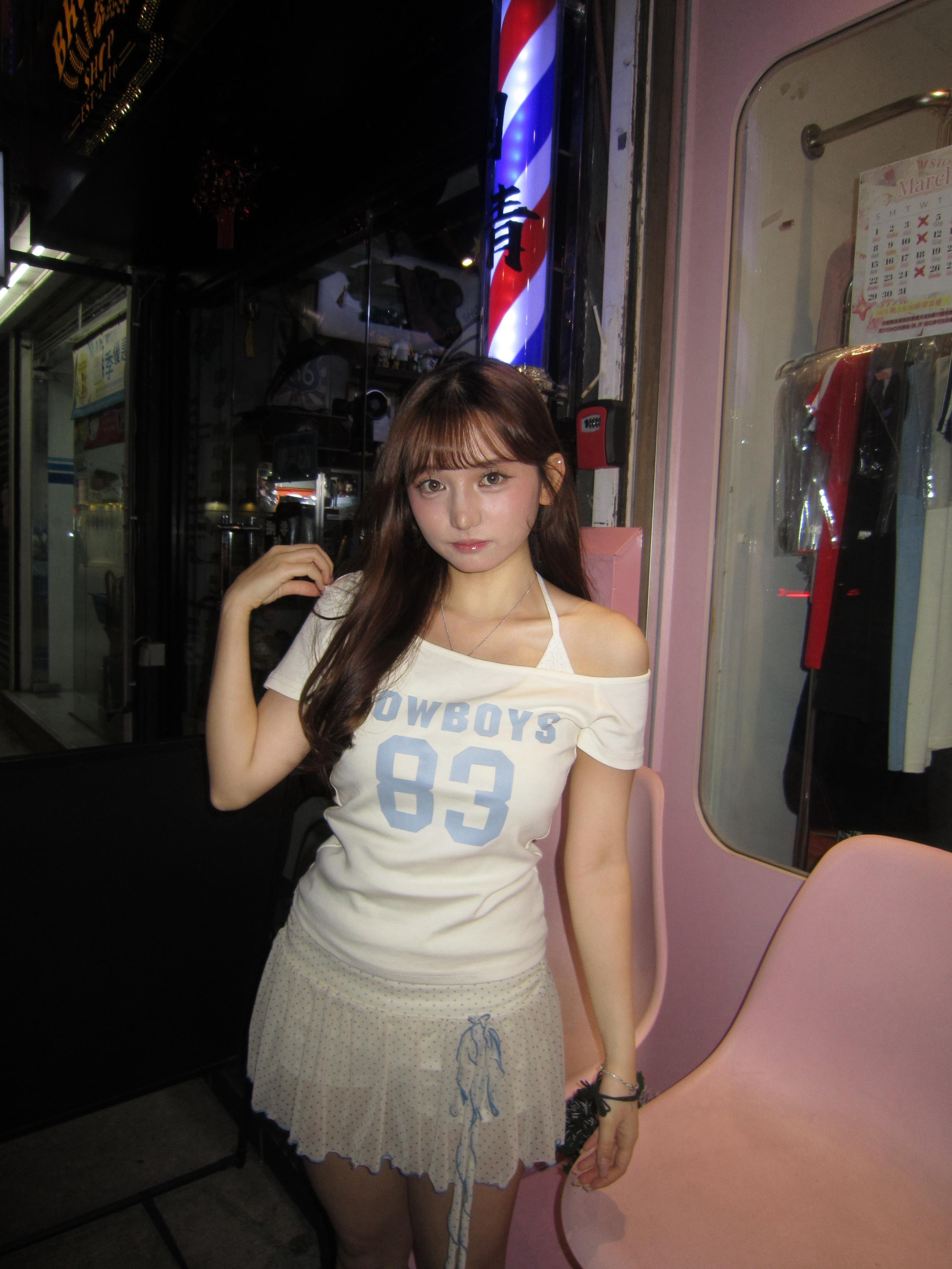 韓國拼色83露膊假兩件Tee