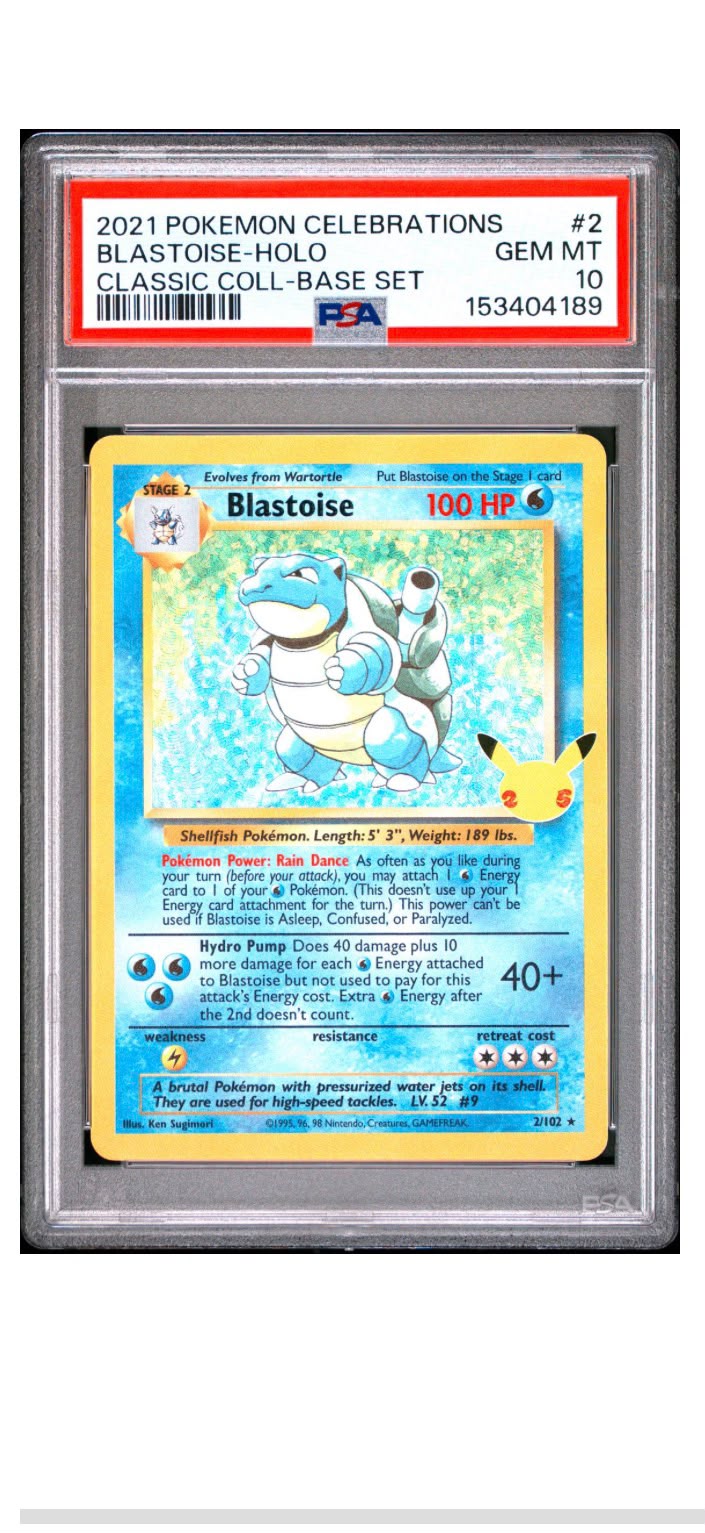 2021 寶可夢25週年慶典 經典收藏-基本套組 水箭龜-全息 PSA 10 GEM MT 鑑定卡