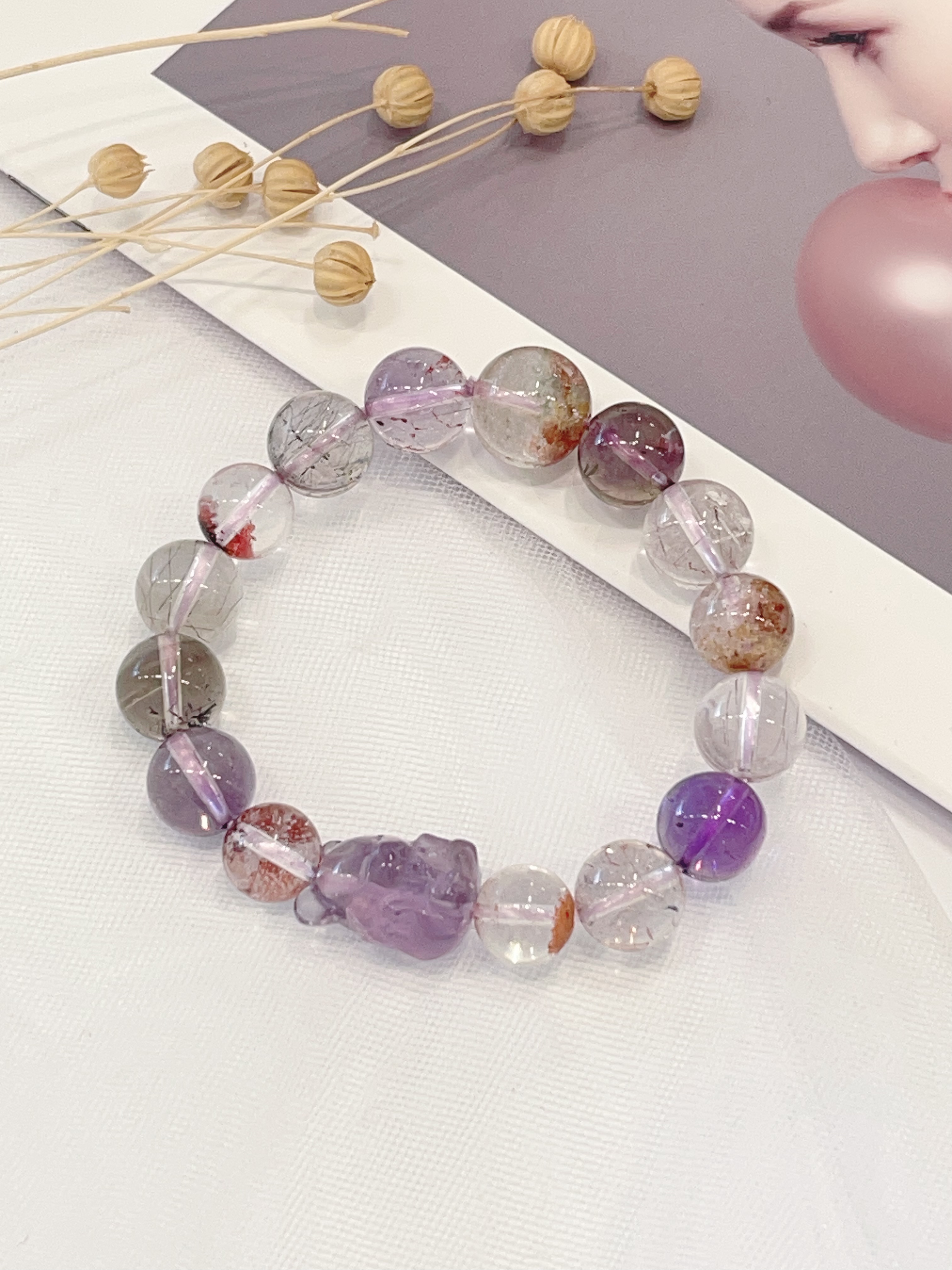 🦊 紫水晶九尾狐 × 超七 × 红幽灵手串  Amethyst Fox & Super Seven & Red Phantom｜魅力与事业