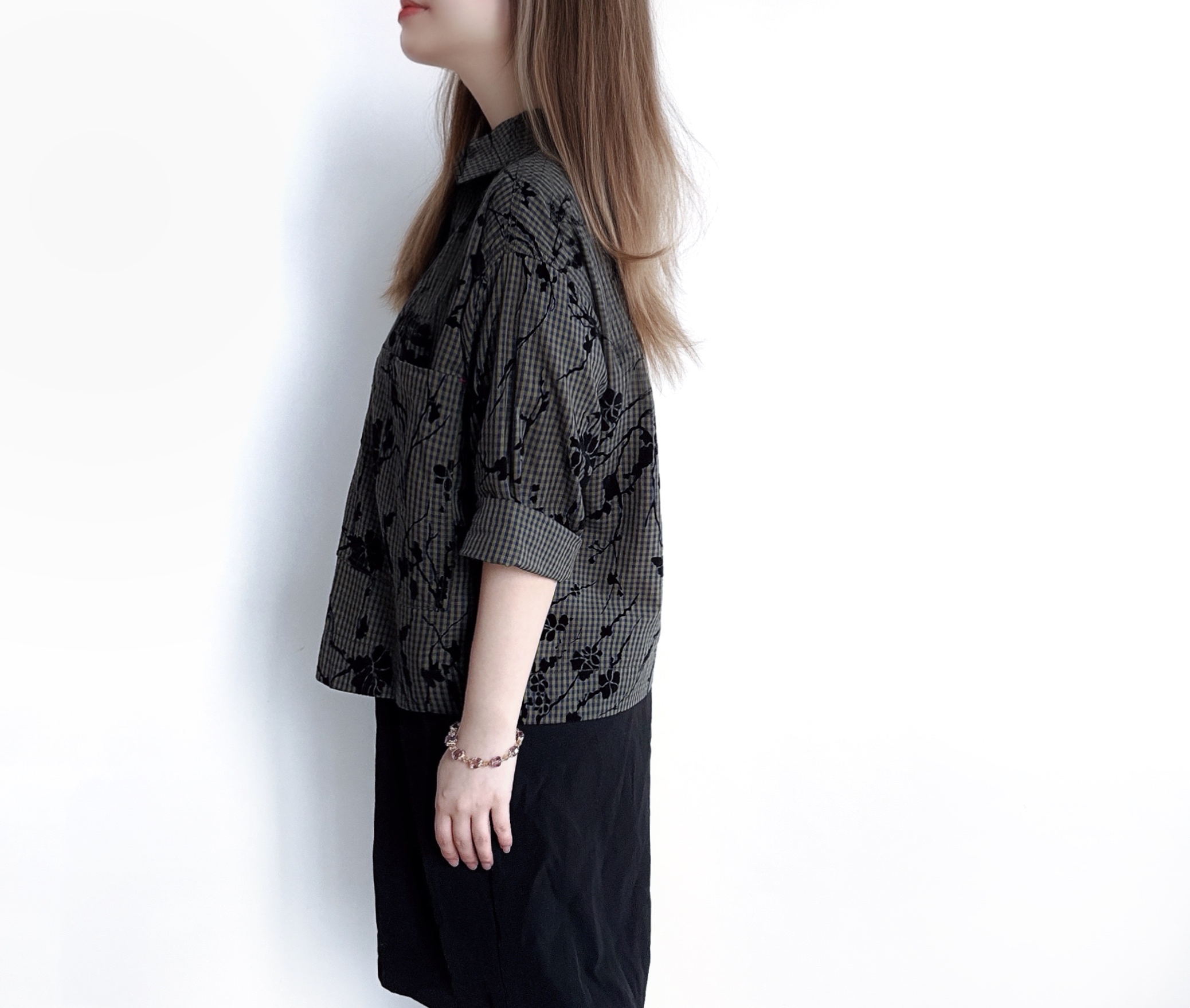 日系格紋暗花Top
