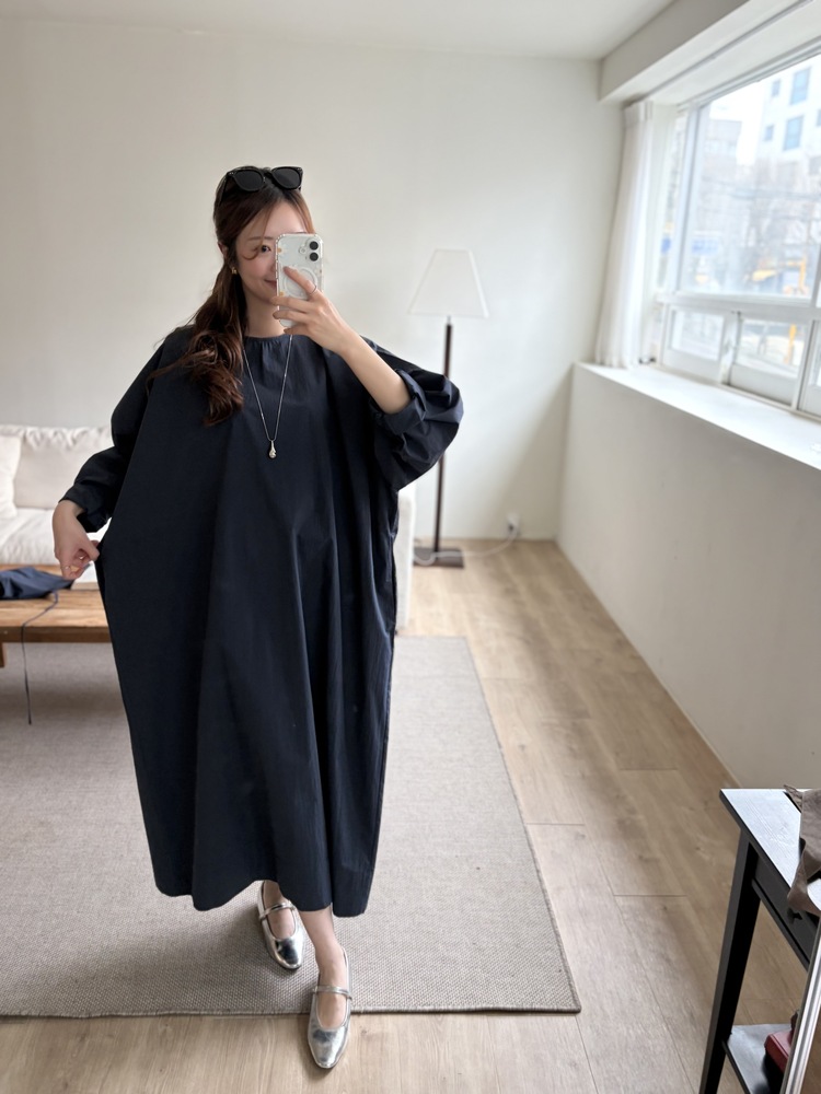 Wrap-Accent Dress (Navy)