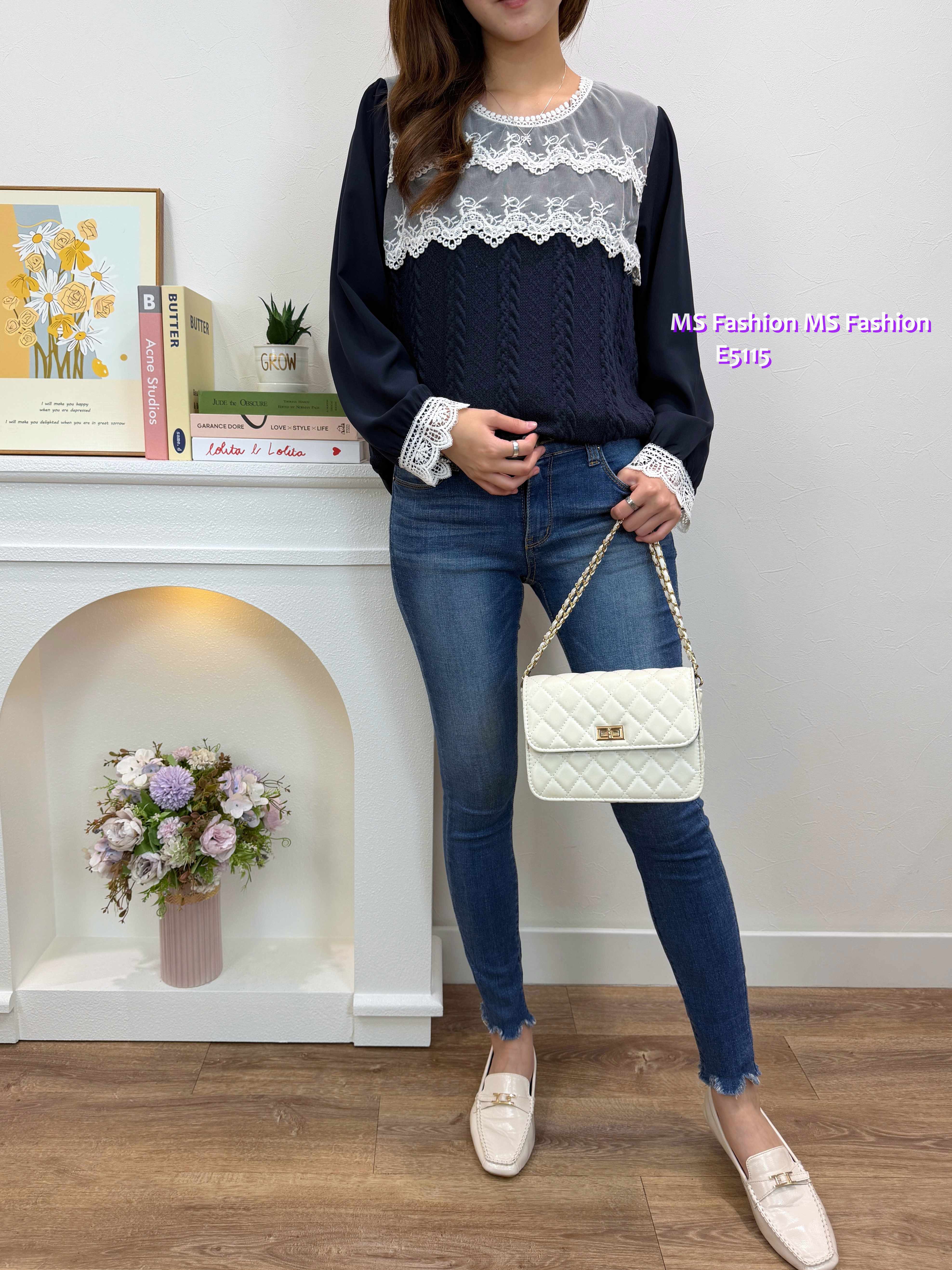 E5115 拼麻花lace top
