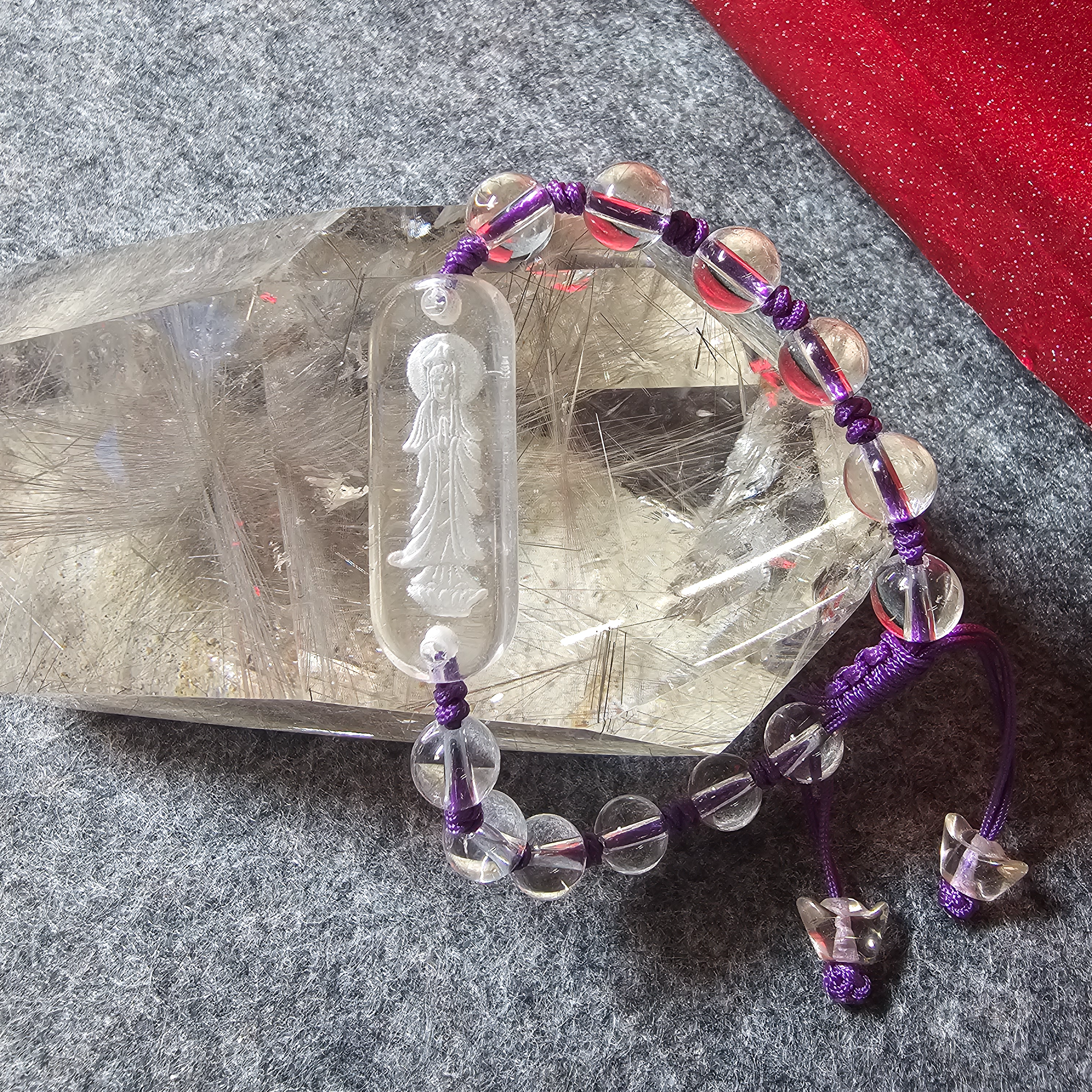 白水晶觀音手牌織繩手鏈