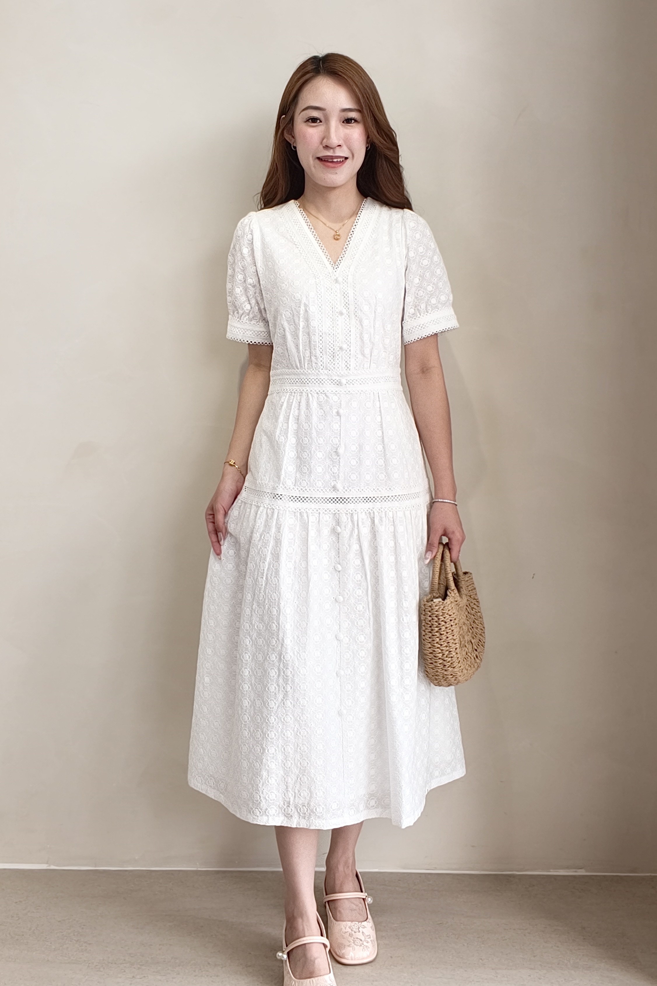 39357 Lace V-Neck Midi Dress