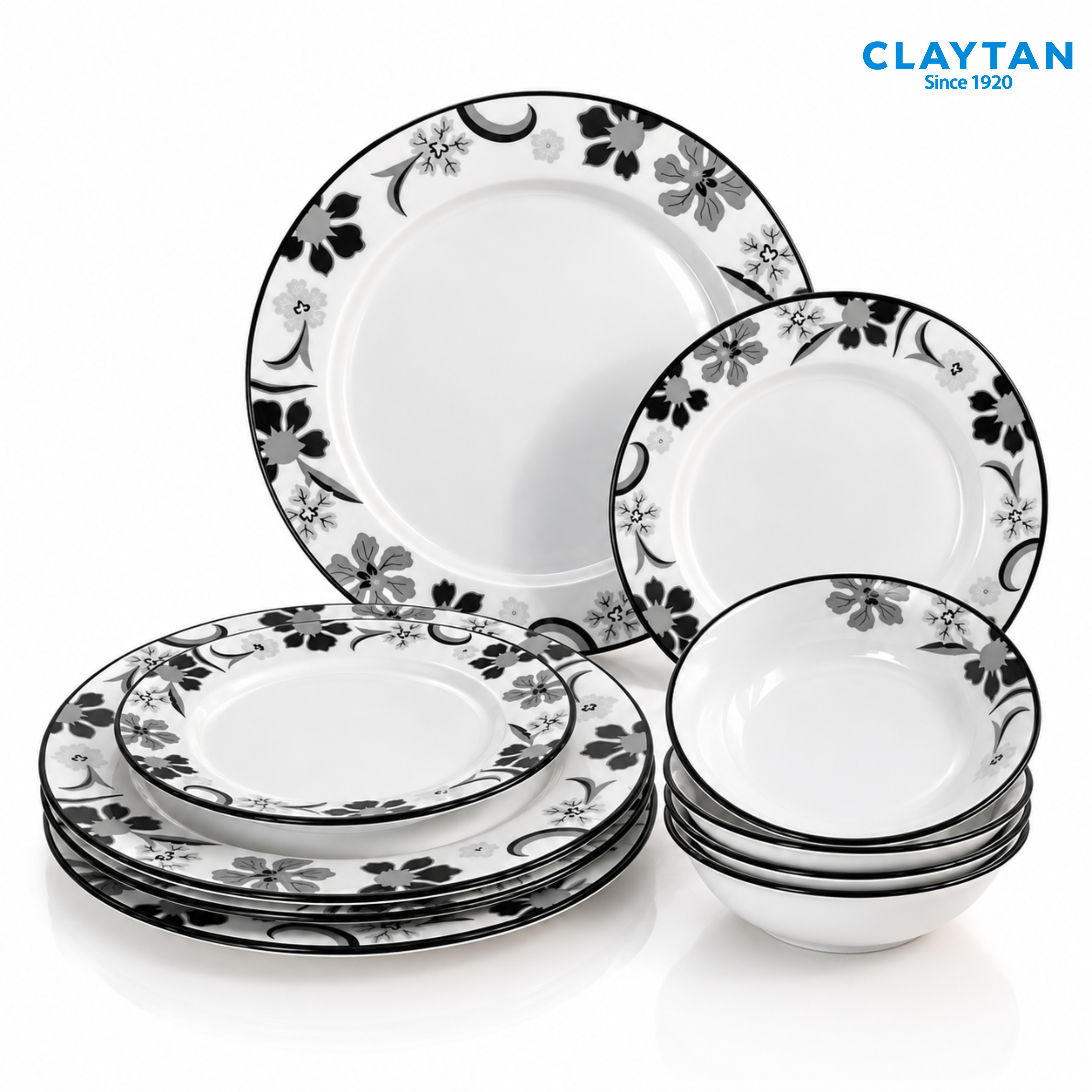 CLAYTAN Festive Flora Black Series 10pc Dining Set