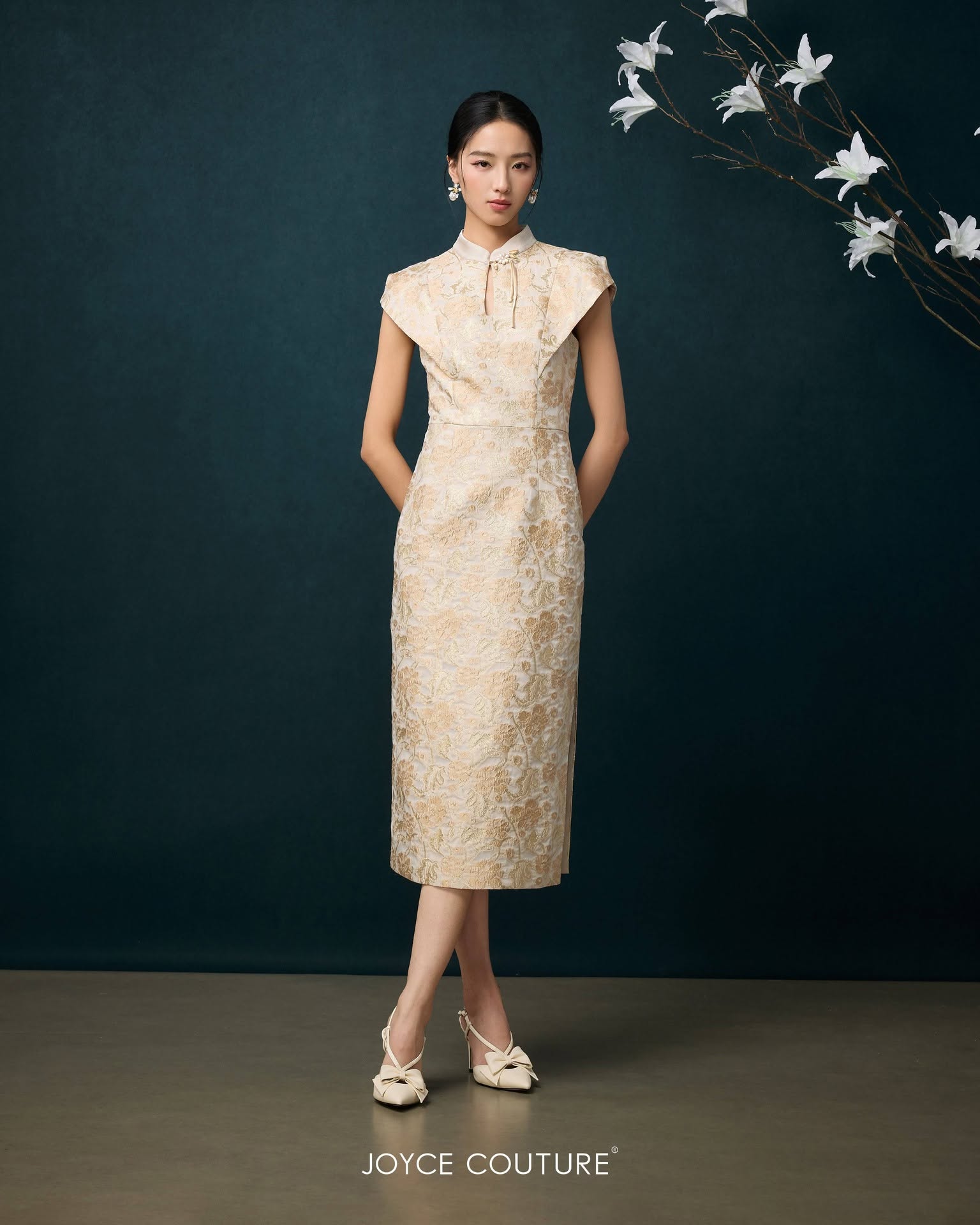 水滴形立领玉珠旗袍 D0353